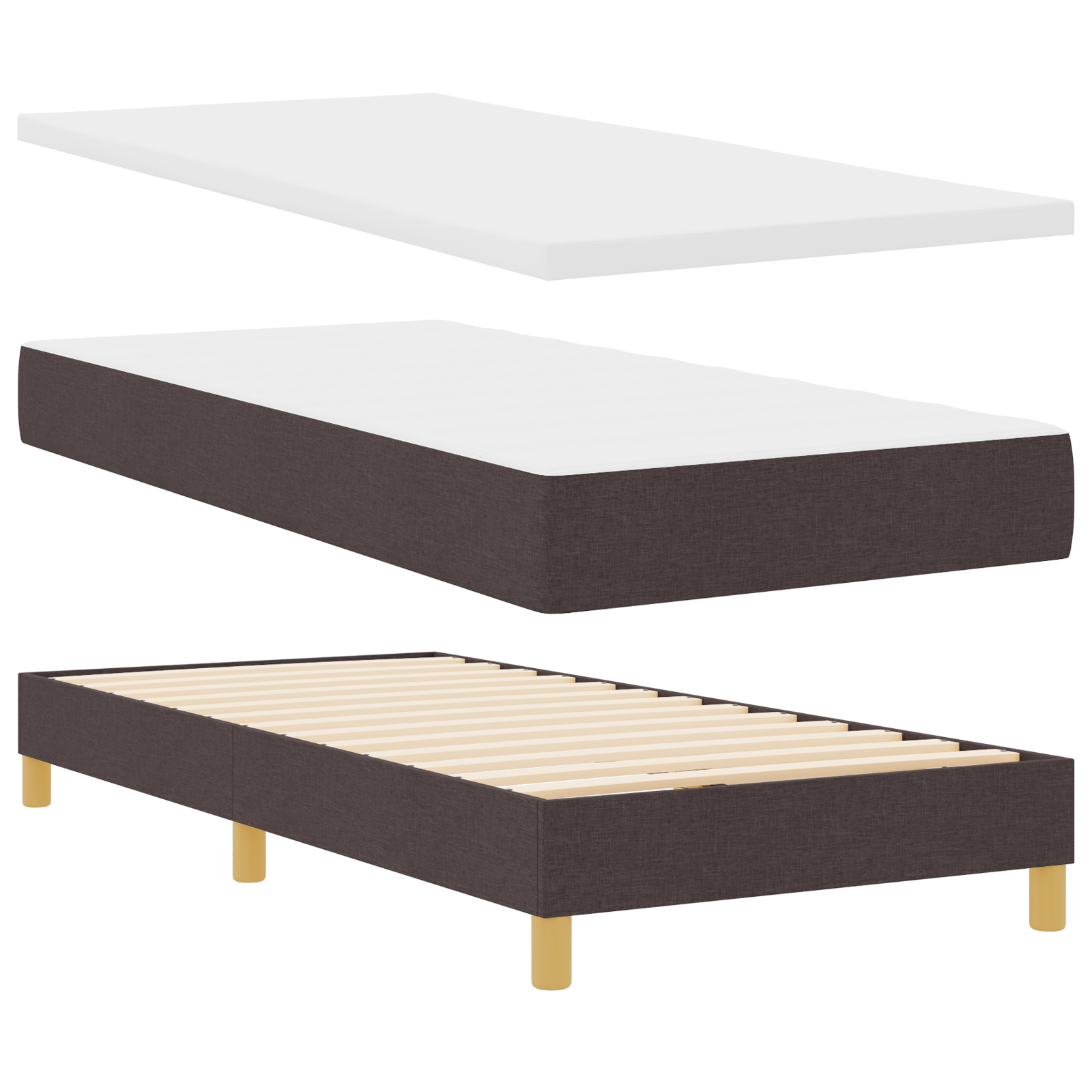 Pat cu arcuri box și saltea vidaXL Maro închis 100x200 cm din material textil Pat cu arcuri box și saltea vidaXL Maro închis 100x200 cm din material textil