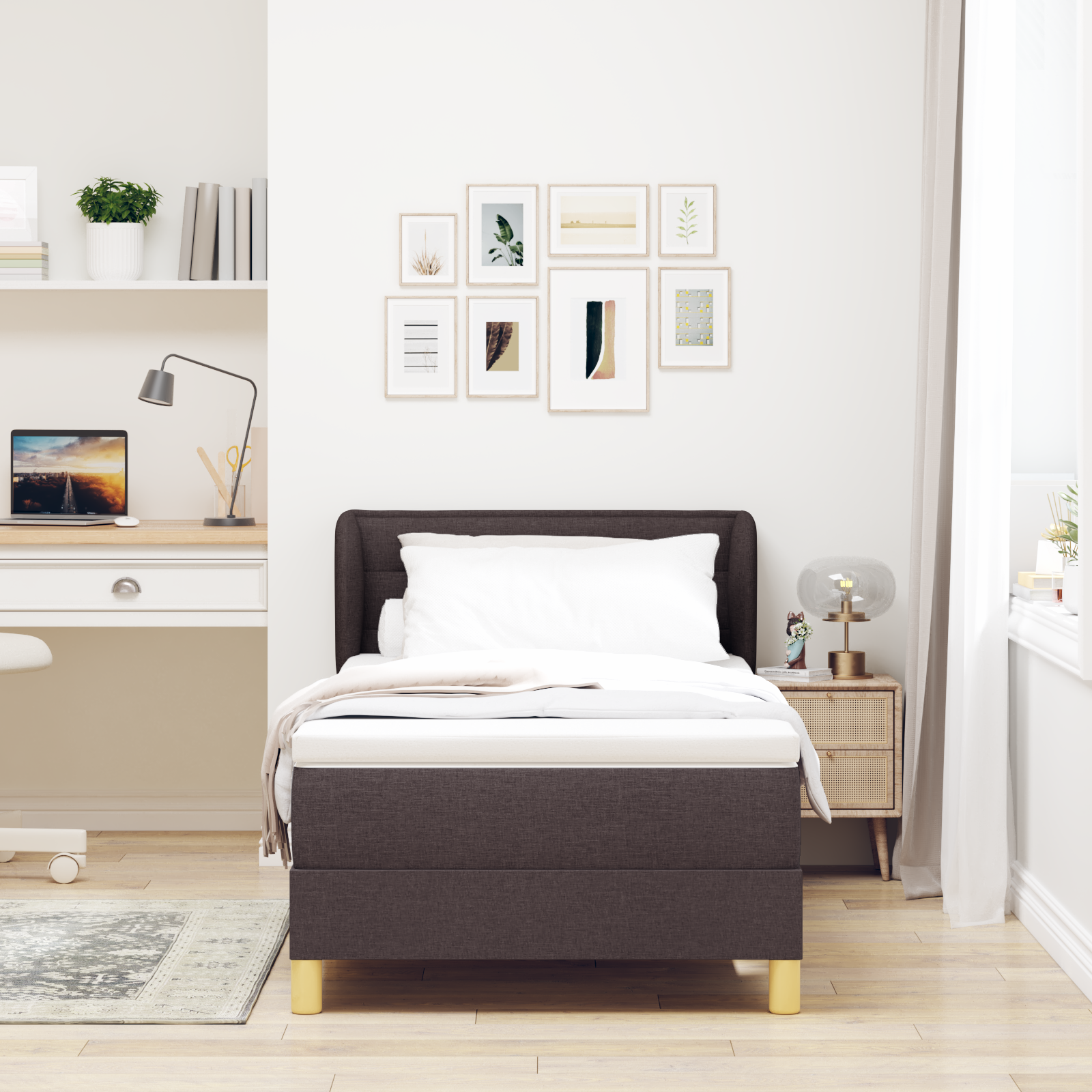 Pat cu arcuri box și saltea vidaXL Maro închis 100x200 cm din material textil Pat cu arcuri box și saltea vidaXL Maro închis 100x200 cm din material textil