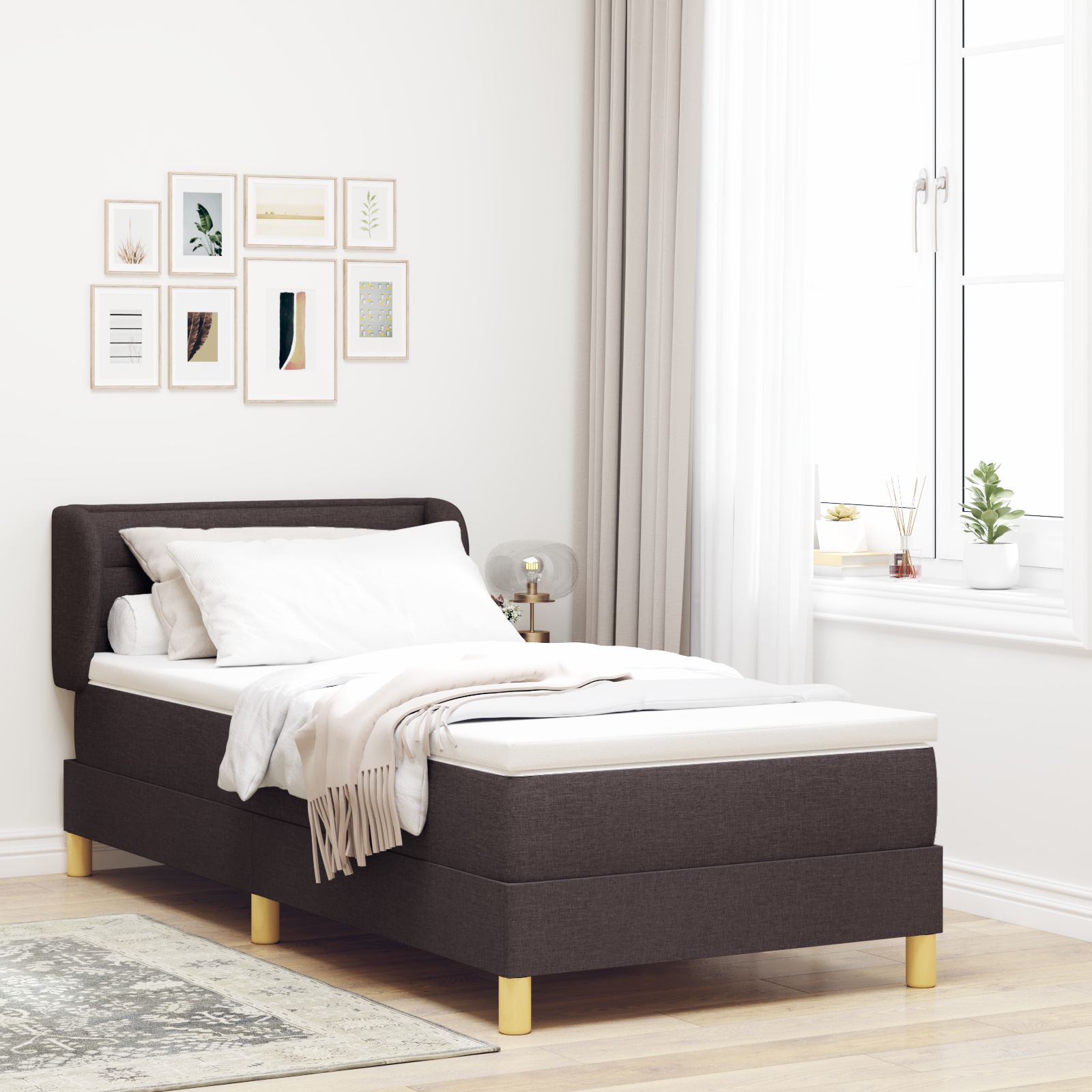 Pat cu arcuri box și saltea vidaXL Maro închis 100x200 cm din material textil Pat cu arcuri box și saltea vidaXL Maro închis 100x200 cm din material textil