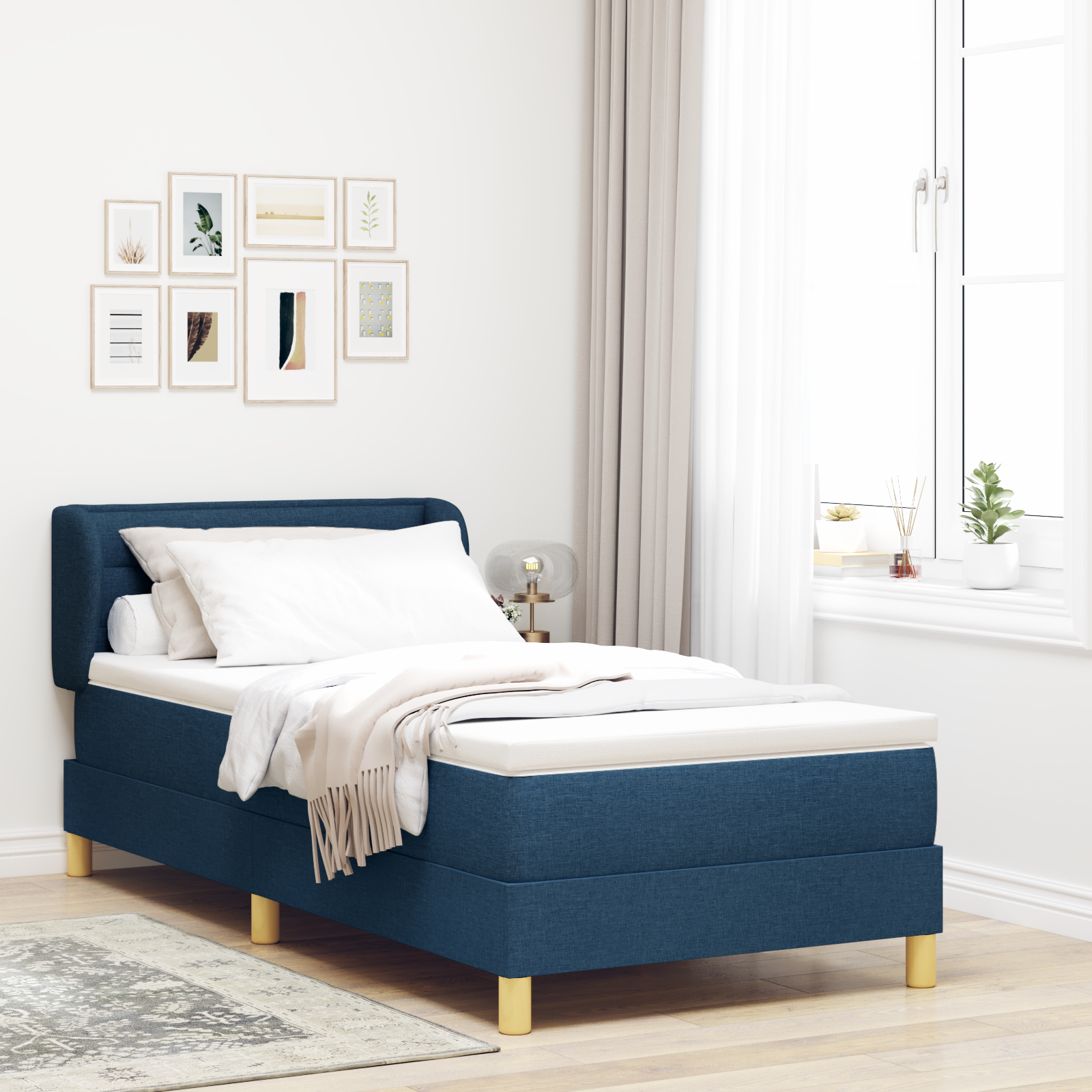 vidaXL Pat cu arcuri și saltea crem 90x200 cm albastru 100 x 200 cm vidaXL Pat cu arcuri și saltea crem 90x200 cm albastru 100 x 200 cm