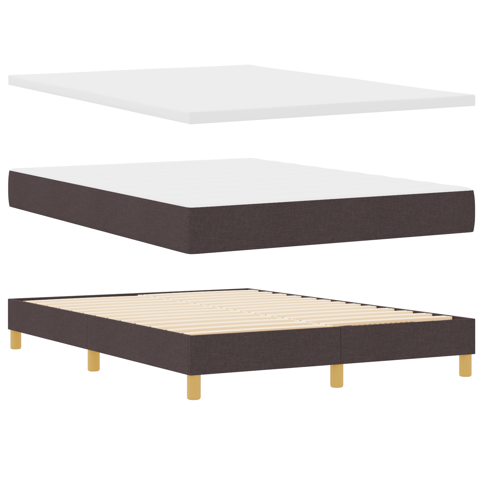Pat Box Spring vidaXL cu Saltea Maro Întunecat 140x190 cm Fabric Pat Box Spring vidaXL cu Saltea Maro Întunecat 140x190 cm Fabric