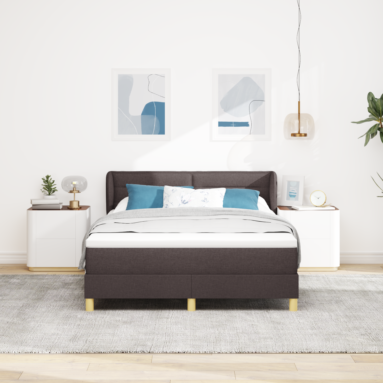 Pat Box Spring vidaXL cu Saltea Maro Întunecat 140x190 cm Fabric Pat Box Spring vidaXL cu Saltea Maro Întunecat 140x190 cm Fabric