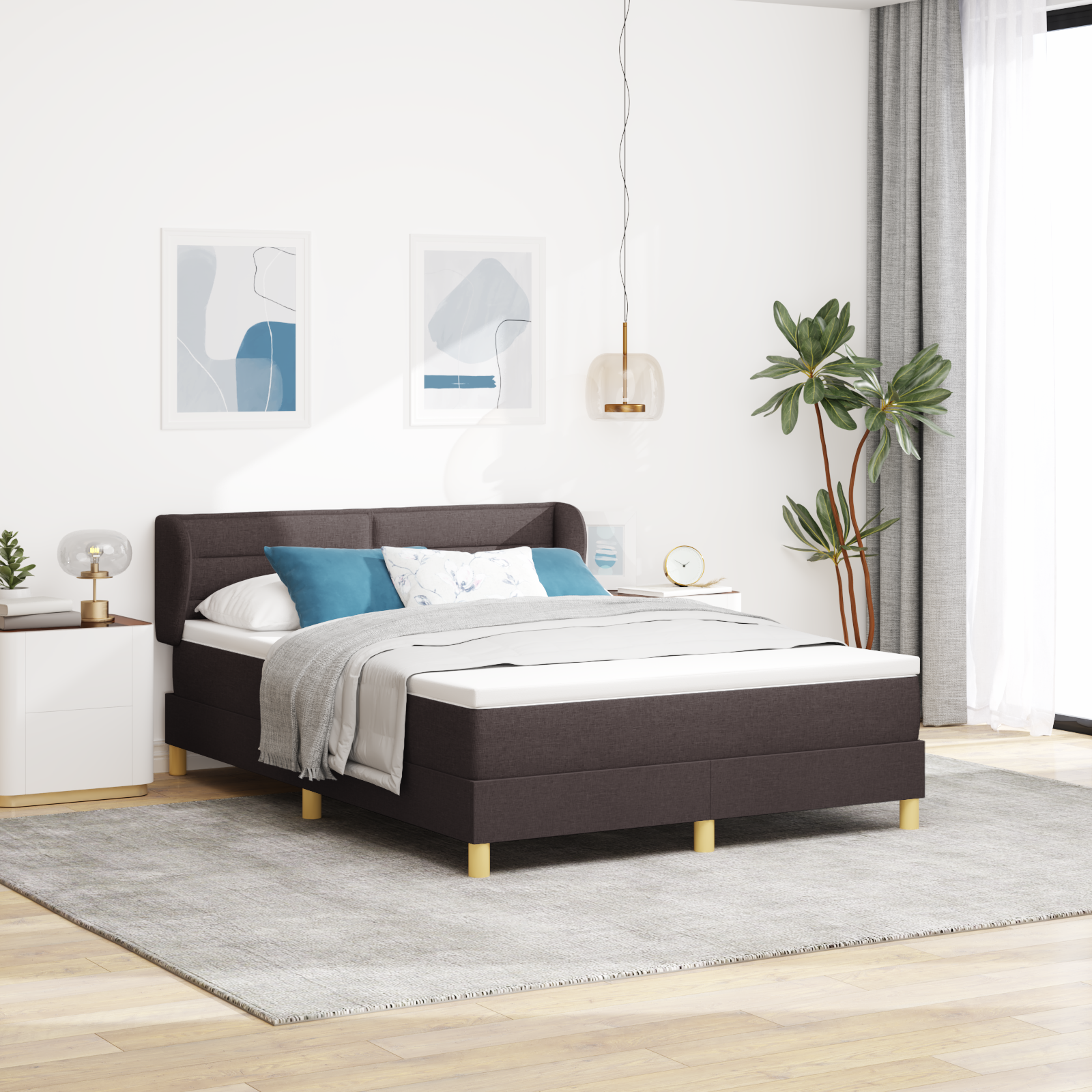 Pat Box Spring vidaXL cu Saltea Maro Întunecat 140x190 cm Fabric Pat Box Spring vidaXL cu Saltea Maro Întunecat 140x190 cm Fabric