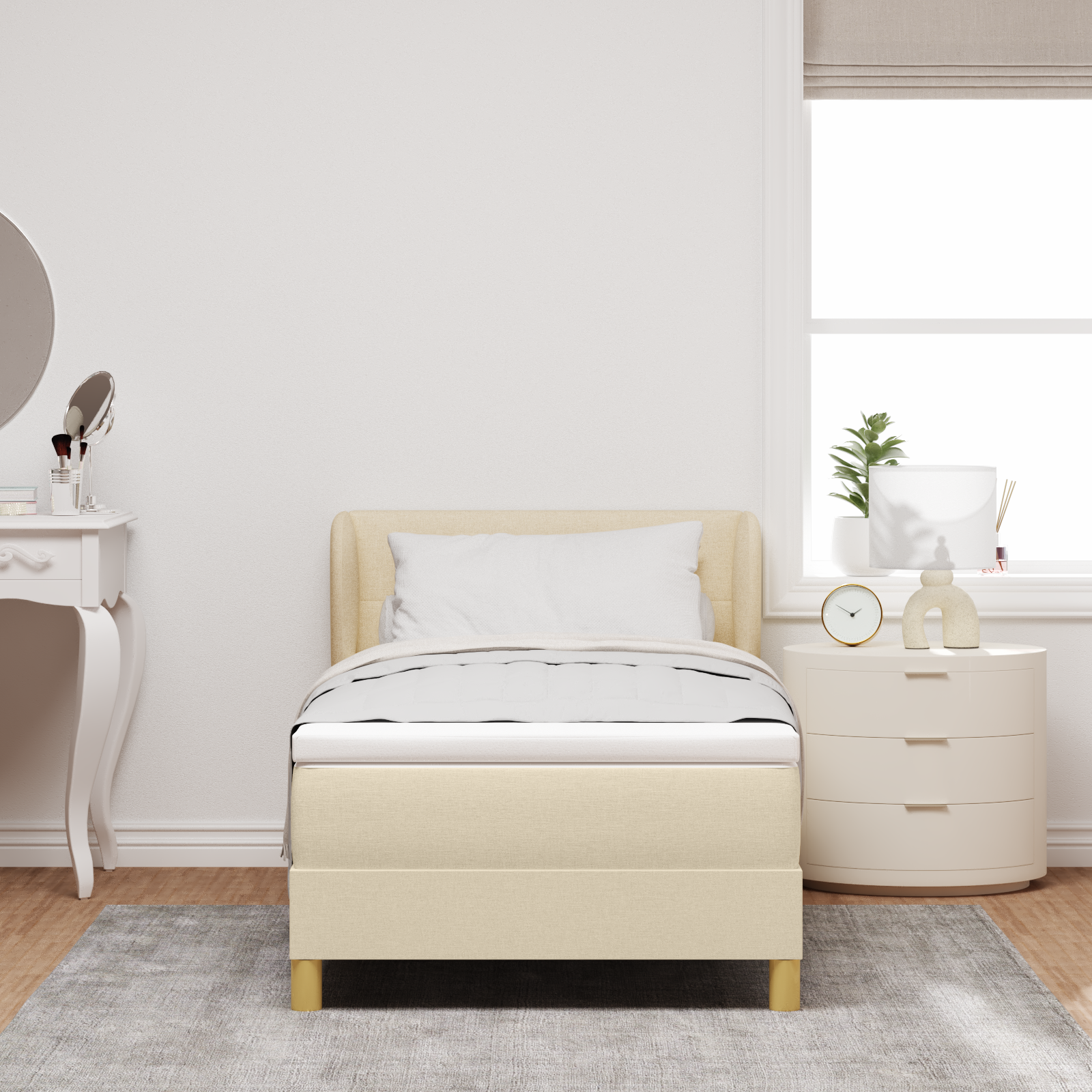 vidaXL Pat cu arcuri și saltea crem 90x200 cm Crem 80 x 200 cm vidaXL Pat cu arcuri și saltea crem 90x200 cm Crem 80 x 200 cm