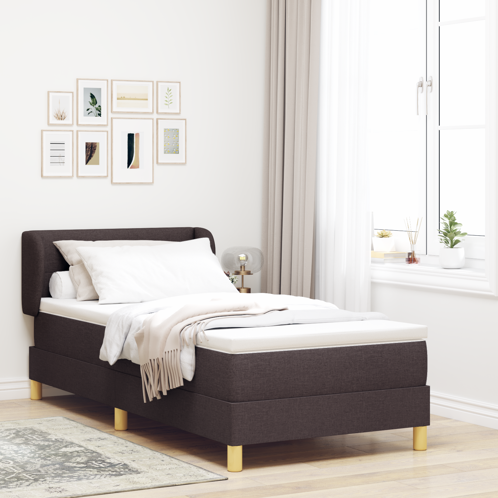 vidaXL Pat cu arcuri și saltea crem 90x200 cm Maro închis 90 x 190 cm vidaXL Pat cu arcuri și saltea crem 90x200 cm Maro închis 90 x 190 cm