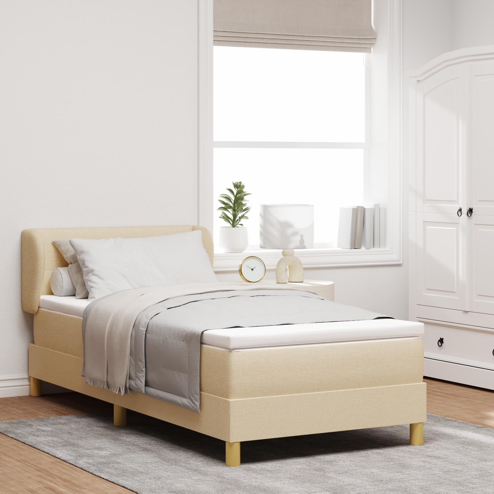 vidaXL Pat cu arcuri și saltea crem 90x200 cm Crem 90 x 190 cm vidaXL Pat cu arcuri și saltea crem 90x200 cm Crem 90 x 190 cm