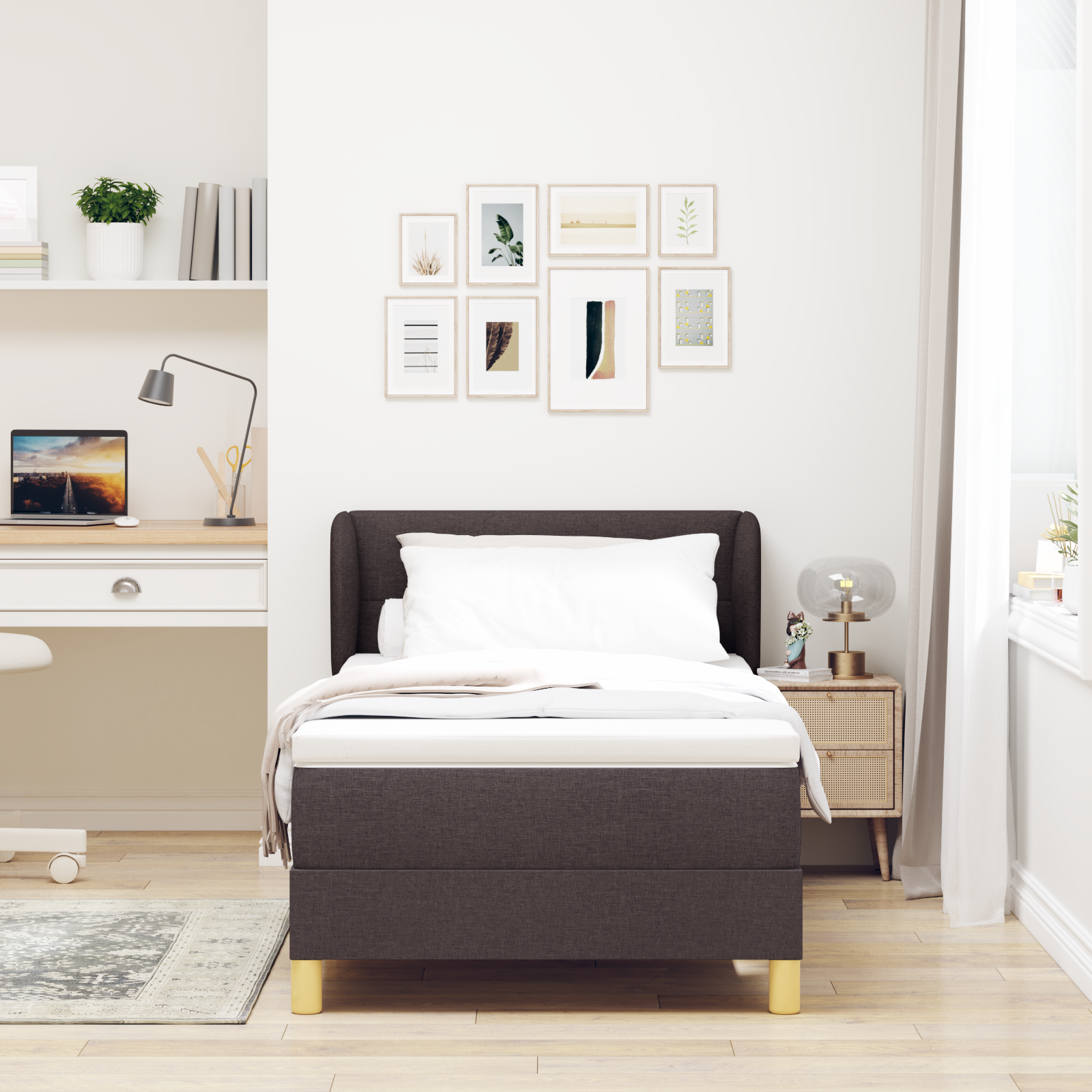 vidaXL Pat cu arcuri și saltea crem 90x200 cm Maro închis 90 x 200 cm vidaXL Pat cu arcuri și saltea crem 90x200 cm Maro închis 90 x 200 cm