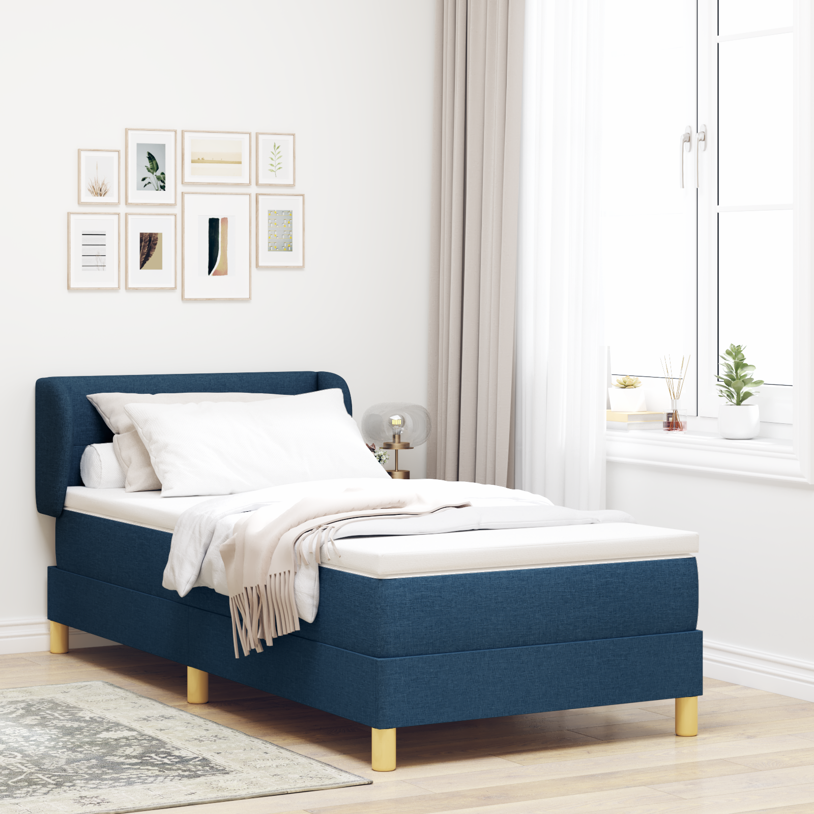 vidaXL Pat cu arcuri și saltea crem 90x200 cm albastru 90 x 200 cm vidaXL Pat cu arcuri și saltea crem 90x200 cm albastru 90 x 200 cm