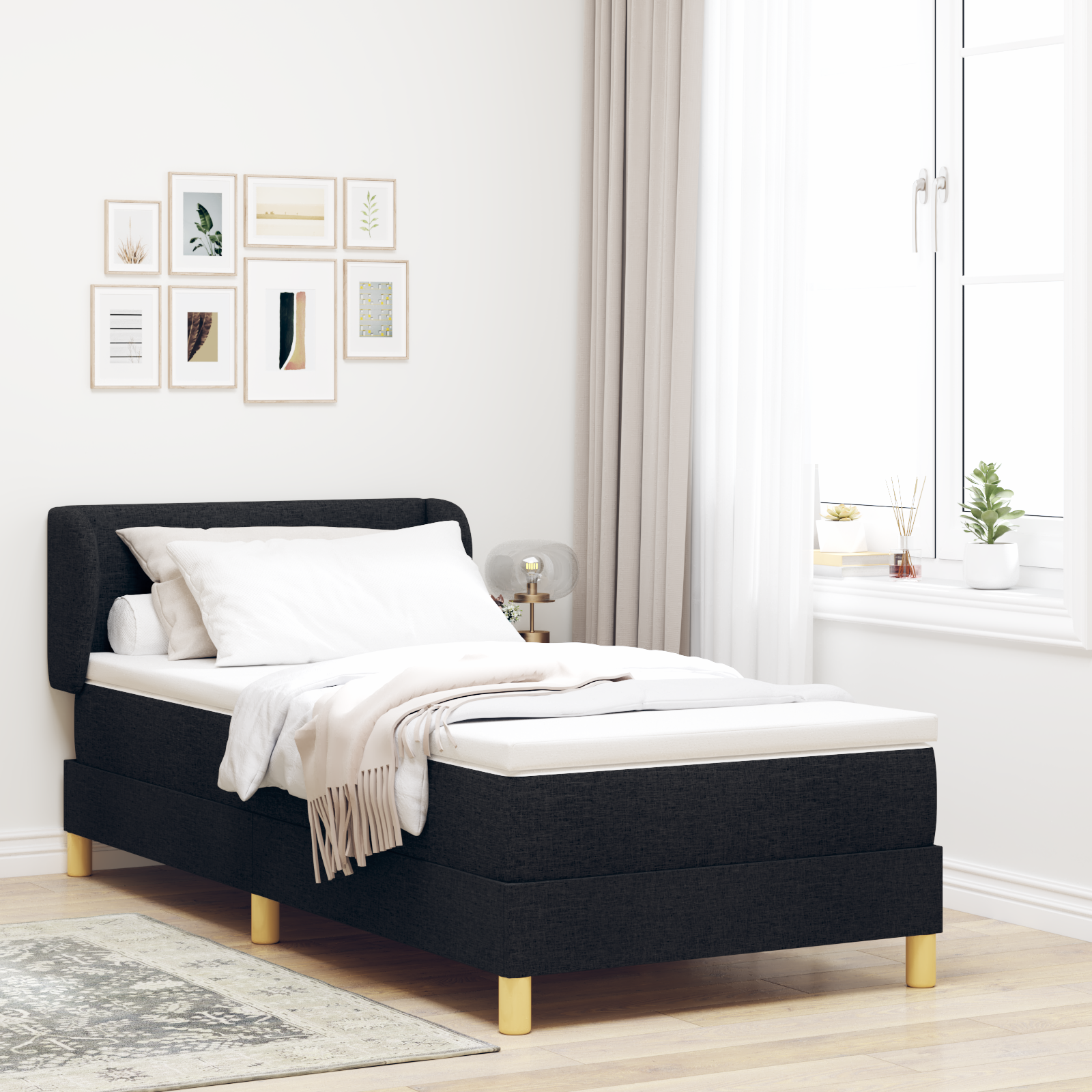 vidaXL Pat cu arcuri și saltea crem 90x200 cm Negru 100 x 200 cm vidaXL Pat cu arcuri și saltea crem 90x200 cm Negru 100 x 200 cm