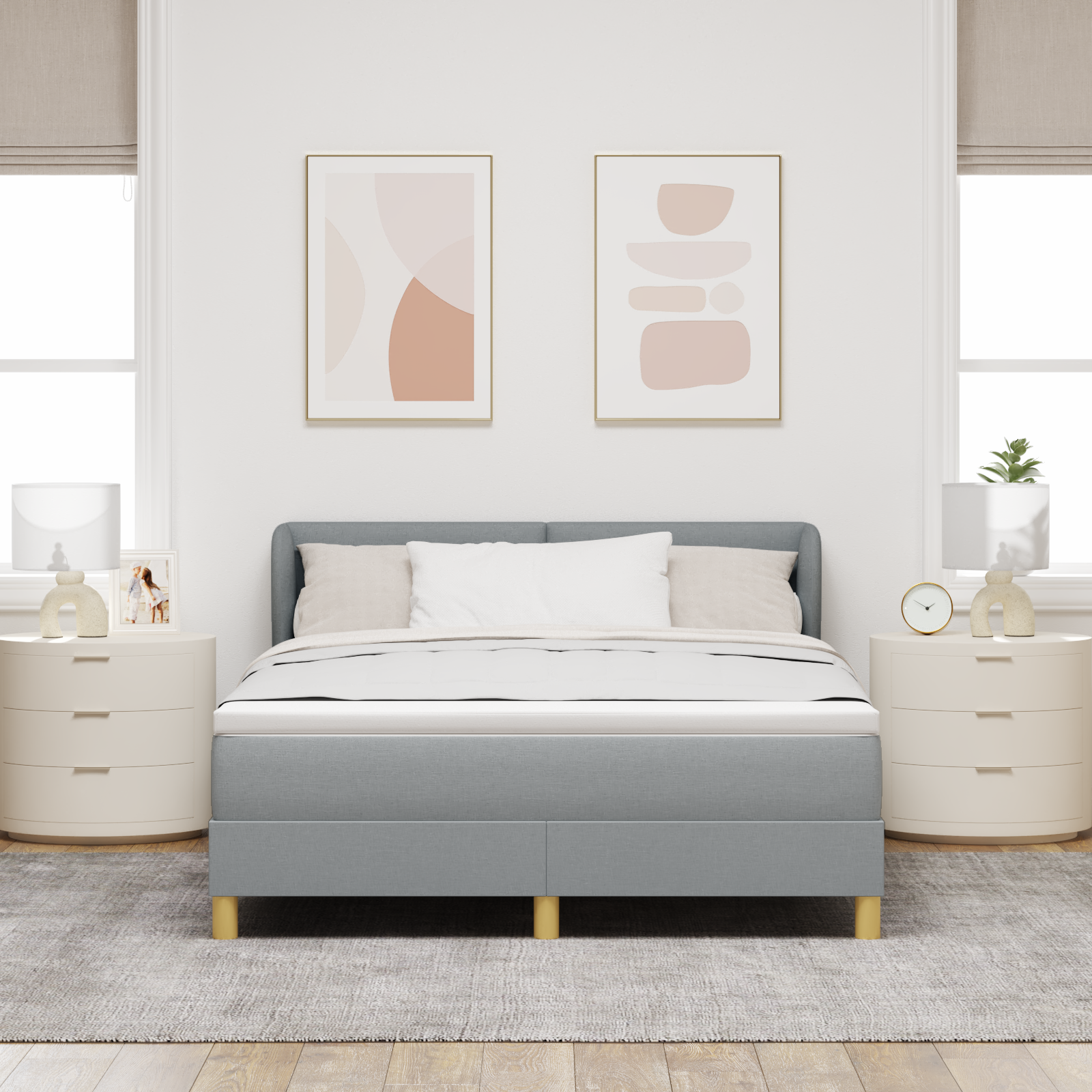 vidaXL Pat cu arcuri și saltea crem 90x200 cm Gri deschis 160 x 200 cm vidaXL Pat cu arcuri și saltea crem 90x200 cm Gri deschis 160 x 200 cm