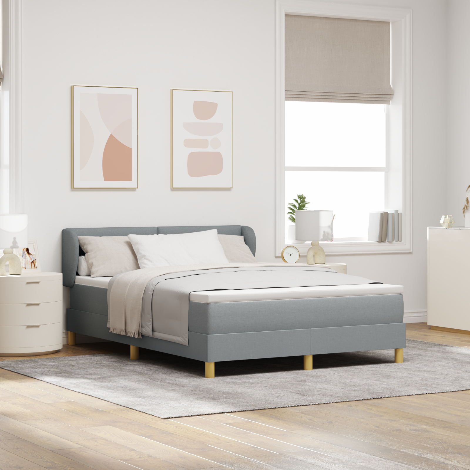 vidaXL Pat cu arcuri și saltea crem 90x200 cm Gri deschis 160 x 200 cm vidaXL Pat cu arcuri și saltea crem 90x200 cm Gri deschis 160 x 200 cm