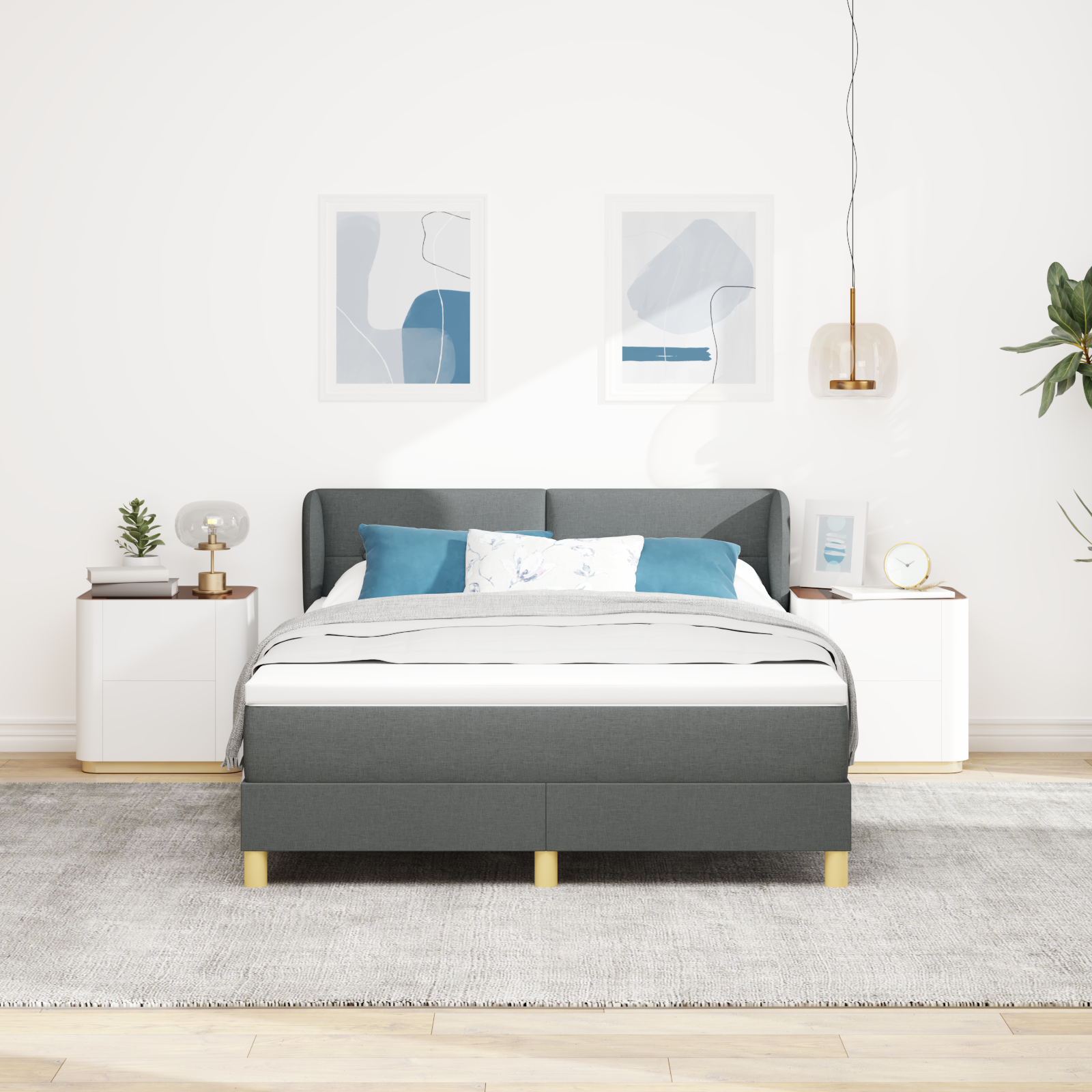 vidaXL Pat cu arcuri și saltea crem 90x200 cm Gri închis 160 x 200 cm vidaXL Pat cu arcuri și saltea crem 90x200 cm Gri închis 160 x 200 cm
