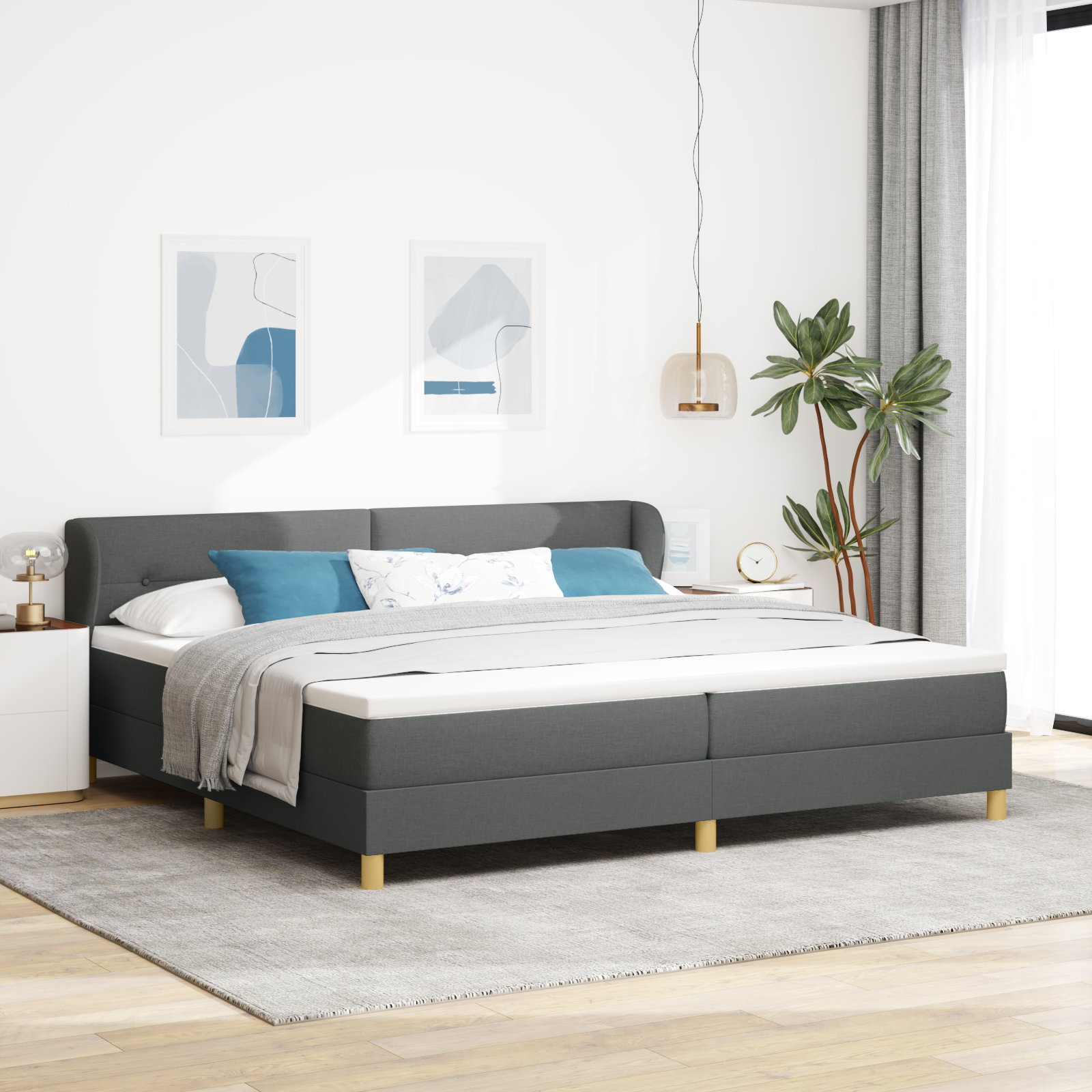 vidaXL Pat cu arcuri și saltea crem 90x200 cm Gri închis 200 x 200 cm vidaXL Pat cu arcuri și saltea crem 90x200 cm Gri închis 200 x 200 cm
