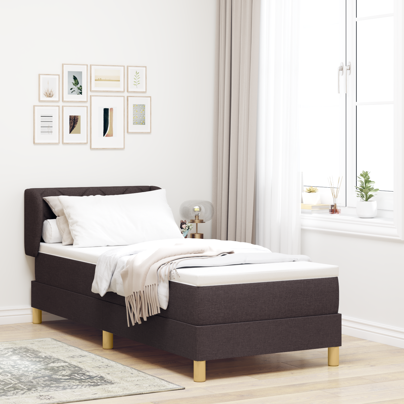 vidaXL Pat cu arcuri și saltea crem 90x200 cm Maro închis 80 x 200 cm vidaXL Pat cu arcuri și saltea crem 90x200 cm Maro închis 80 x 200 cm