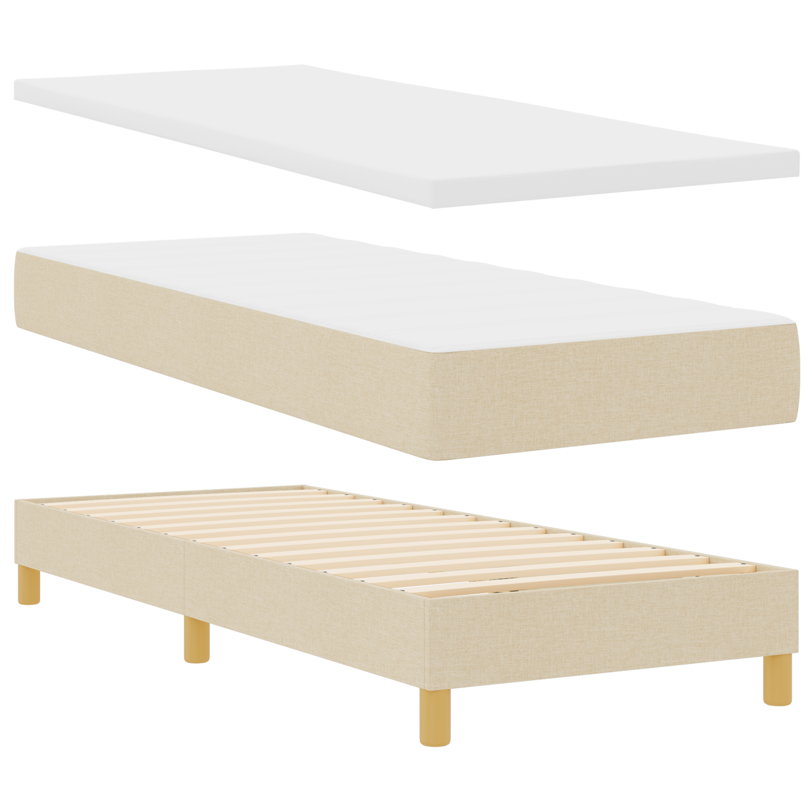 vidaXL Pat cu arcuri și saltea crem 90x200 cm Crem 80 x 200 cm vidaXL Pat cu arcuri și saltea crem 90x200 cm Crem 80 x 200 cm