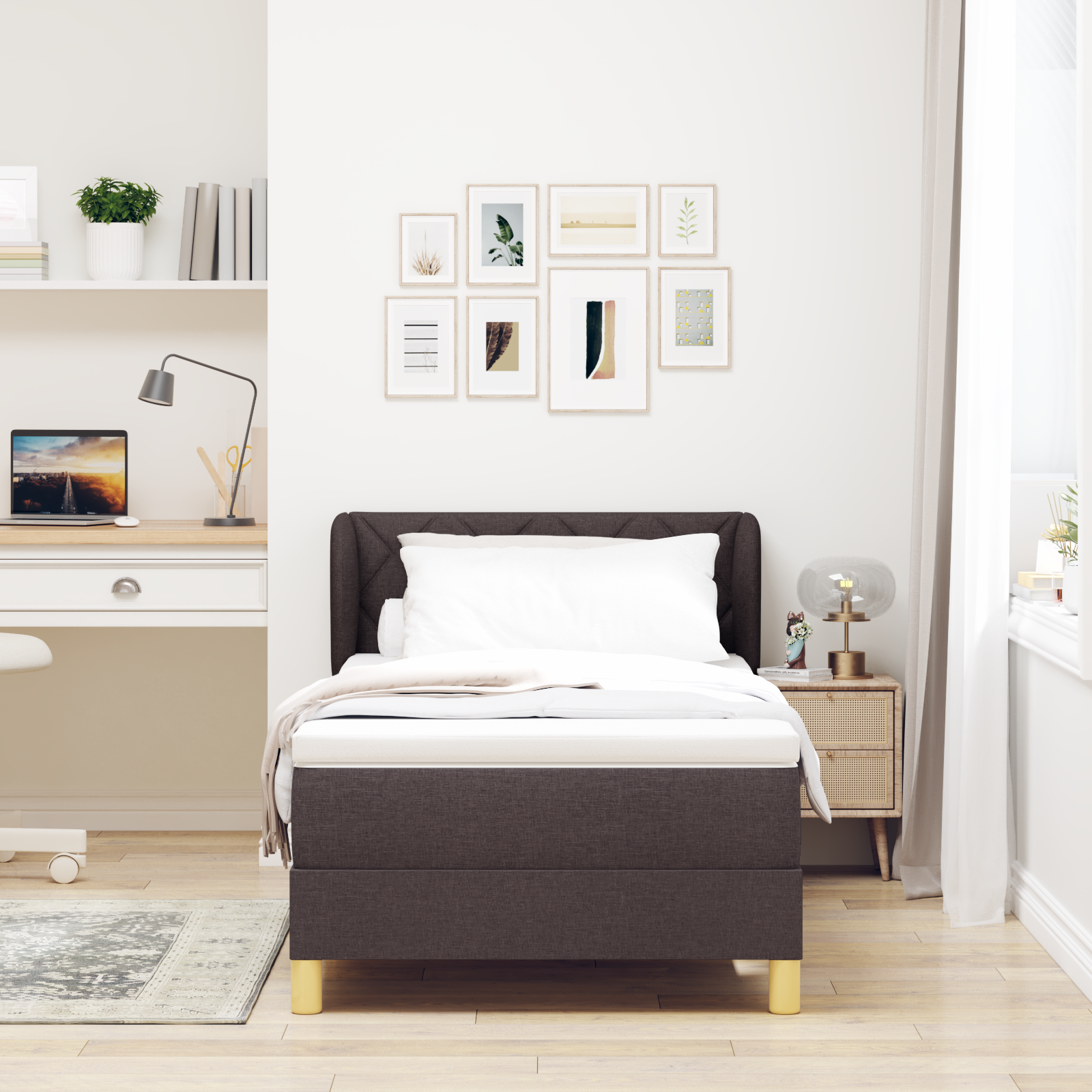 vidaXL Pat cu arcuri și saltea crem 90x200 cm Maro închis 90 x 190 cm vidaXL Pat cu arcuri și saltea crem 90x200 cm Maro închis 90 x 190 cm