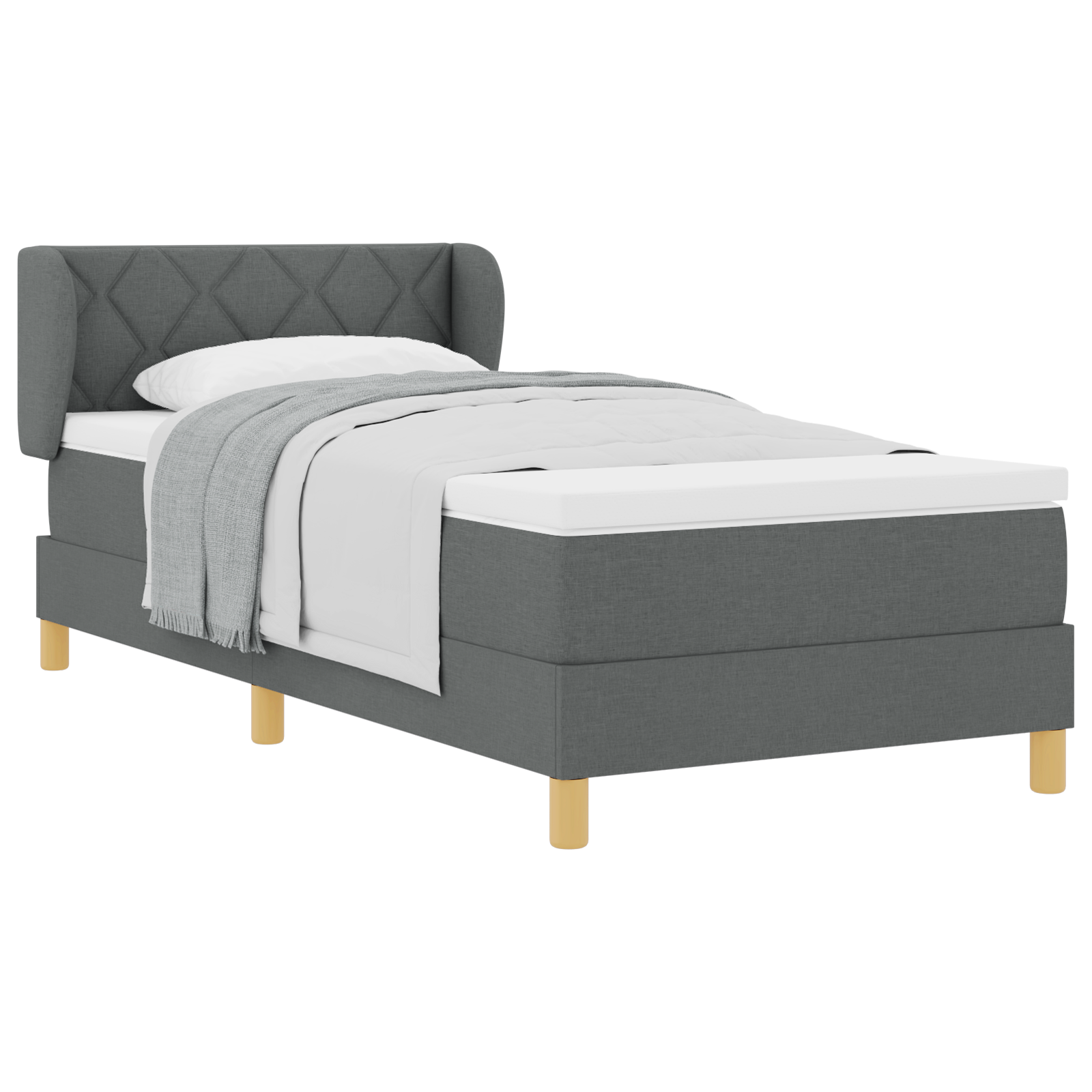 vidaXL Pat cu arcuri și saltea crem 90x200 cm Gri închis 90 x 200 cm vidaXL Pat cu arcuri și saltea crem 90x200 cm Gri închis 90 x 200 cm