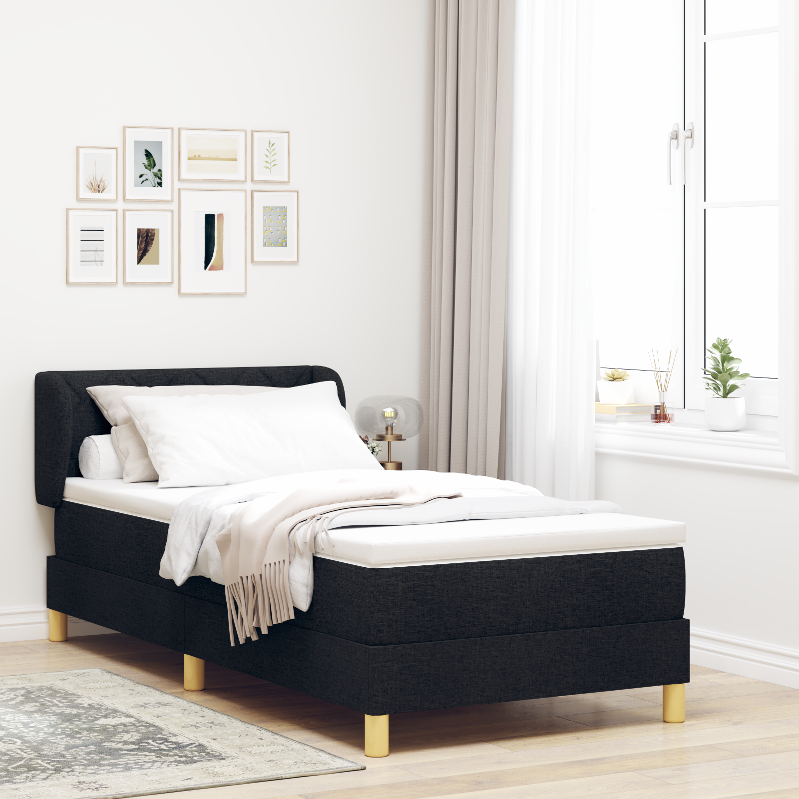 vidaXL Pat cu arcuri și saltea crem 90x200 cm Negru 90 x 200 cm vidaXL Pat cu arcuri și saltea crem 90x200 cm Negru 90 x 200 cm