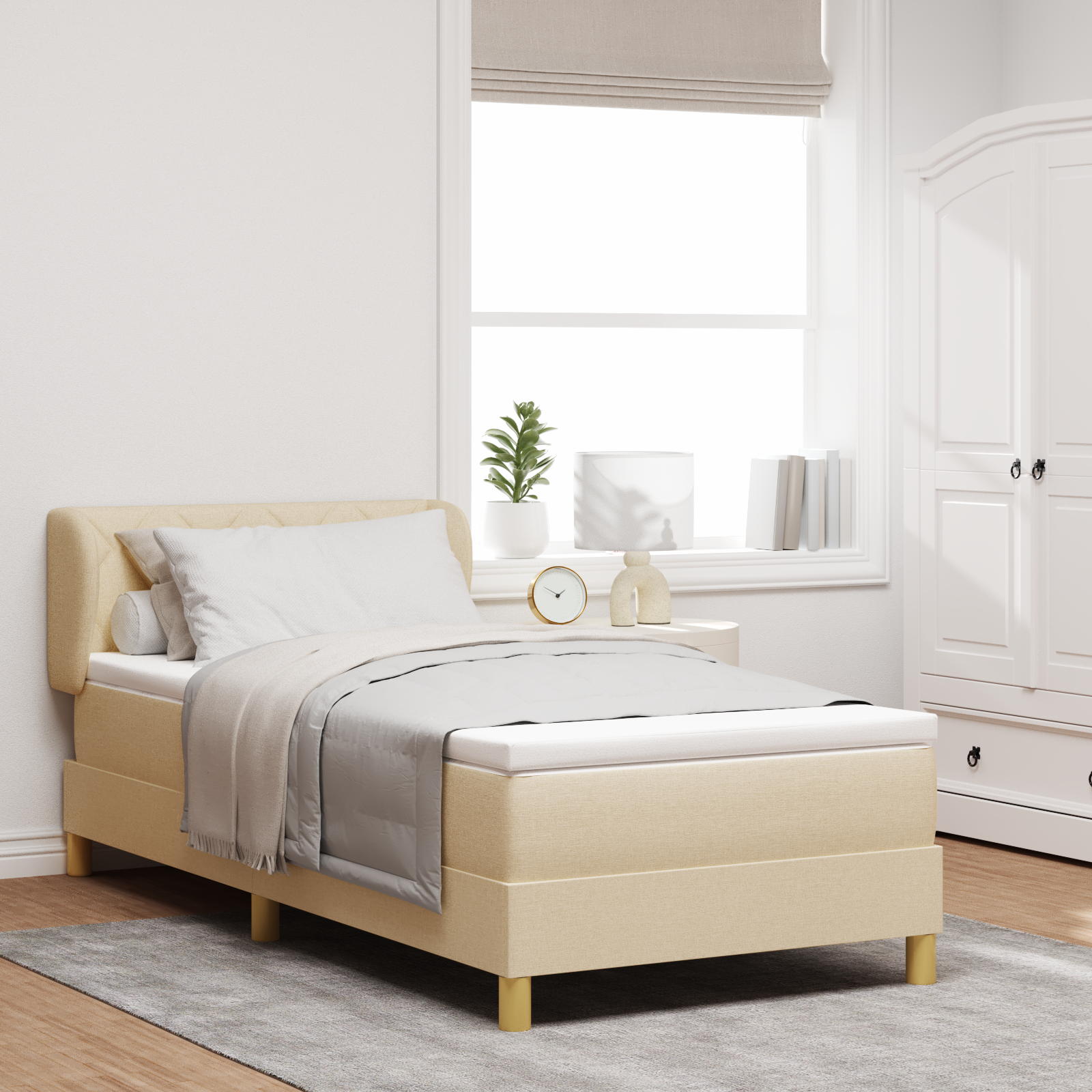 vidaXL Pat cu arcuri și saltea crem 90x200 cm Crem 90 x 200 cm vidaXL Pat cu arcuri și saltea crem 90x200 cm Crem 90 x 200 cm