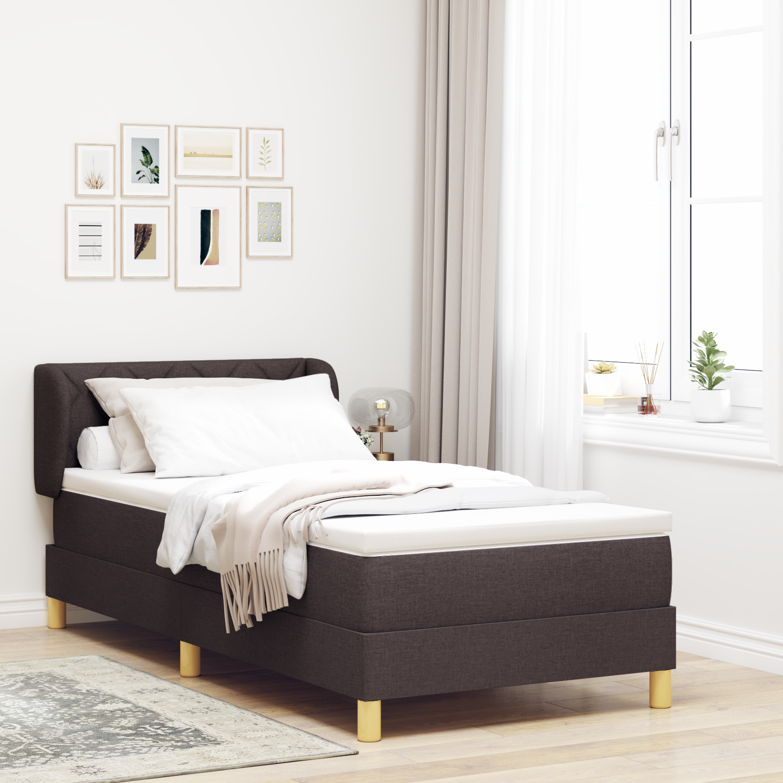 vidaXL Pat cu arcuri și saltea crem 90x200 cm Maro închis 100 x 200 cm vidaXL Pat cu arcuri și saltea crem 90x200 cm Maro închis 100 x 200 cm