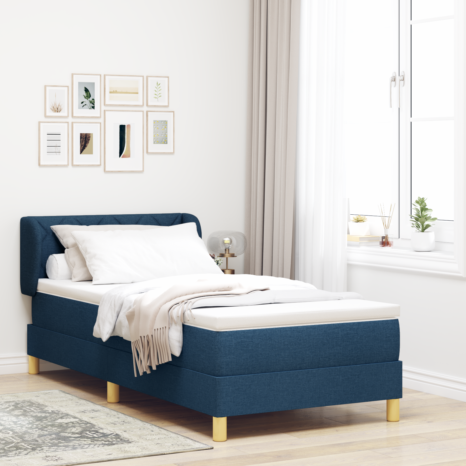vidaXL Pat cu arcuri și saltea crem 90x200 cm albastru 100 x 200 cm vidaXL Pat cu arcuri și saltea crem 90x200 cm albastru 100 x 200 cm