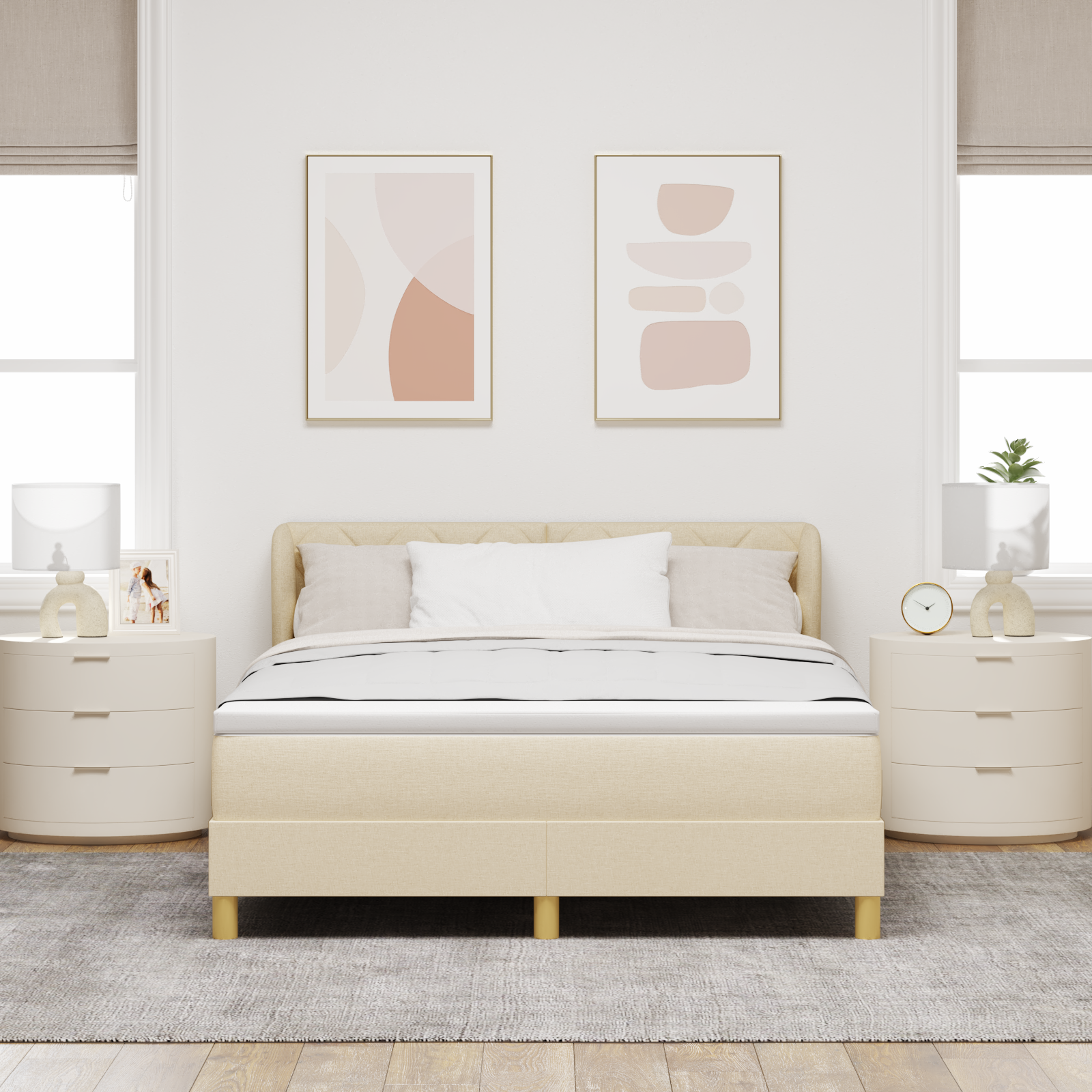 vidaXL Pat cu arcuri și saltea crem 90x200 cm Crem 140 x 200 cm vidaXL Pat cu arcuri și saltea crem 90x200 cm Crem 140 x 200 cm