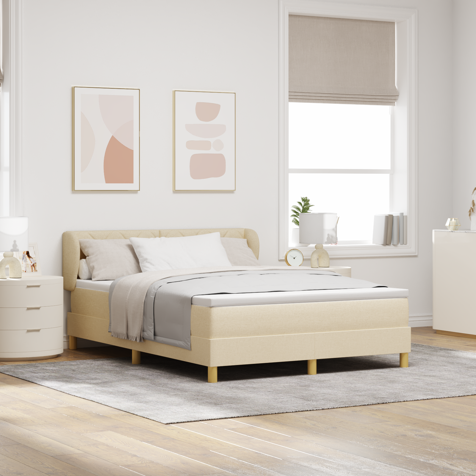 vidaXL Pat cu arcuri și saltea crem 90x200 cm Crem 140 x 200 cm vidaXL Pat cu arcuri și saltea crem 90x200 cm Crem 140 x 200 cm