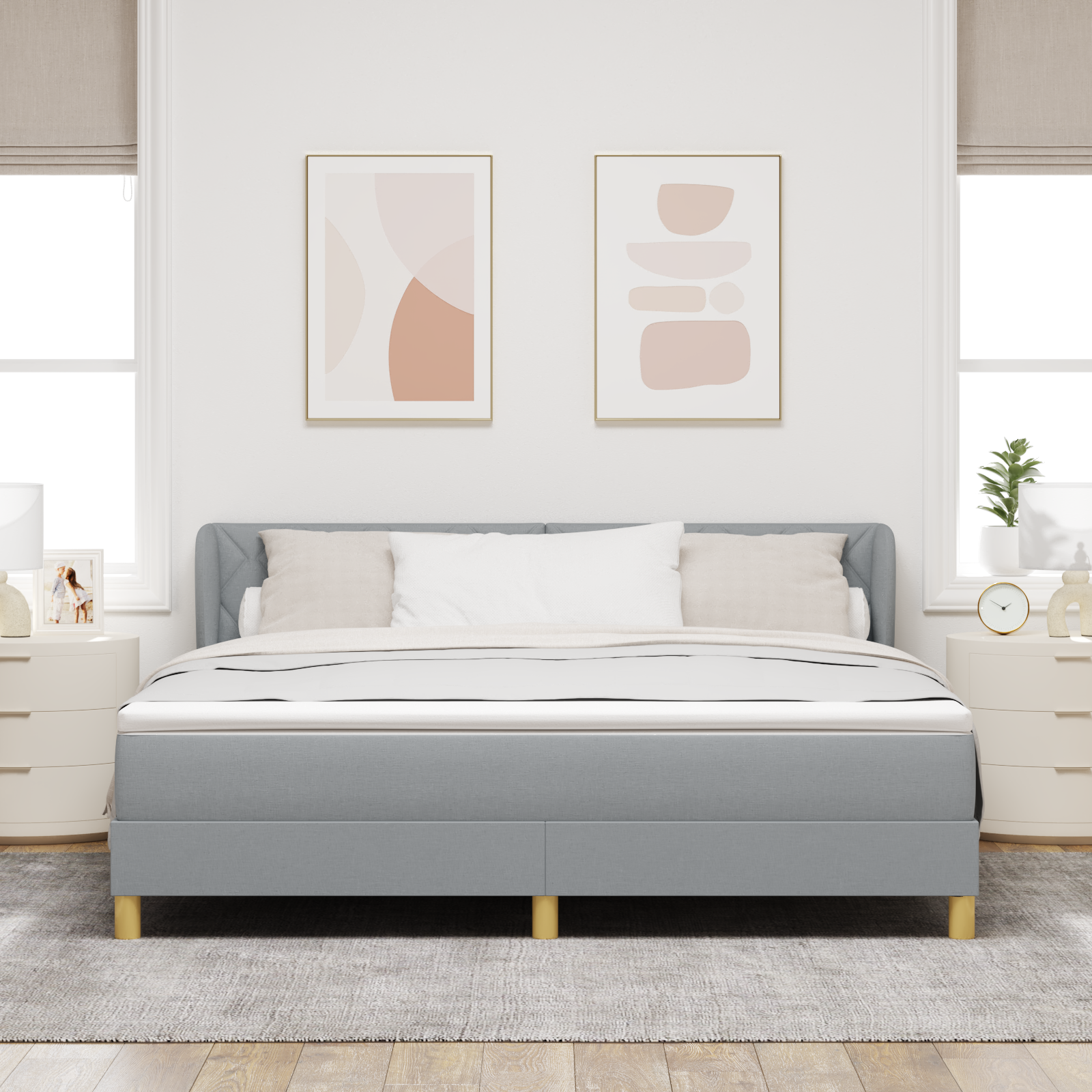 vidaXL Pat cu arcuri și saltea crem 90x200 cm Gri deschis 180 x 200 cm vidaXL Pat cu arcuri și saltea crem 90x200 cm Gri deschis 180 x 200 cm