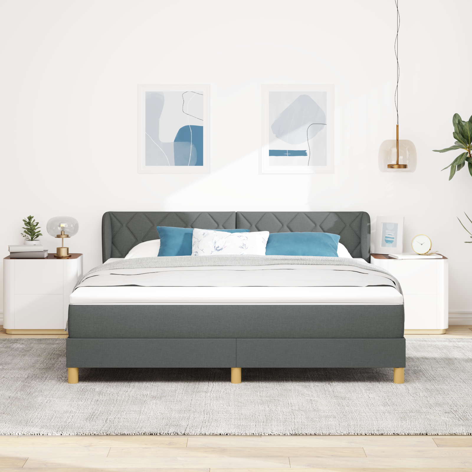 vidaXL Pat cu arcuri și saltea crem 90x200 cm Gri închis 180 x 200 cm vidaXL Pat cu arcuri și saltea crem 90x200 cm Gri închis 180 x 200 cm