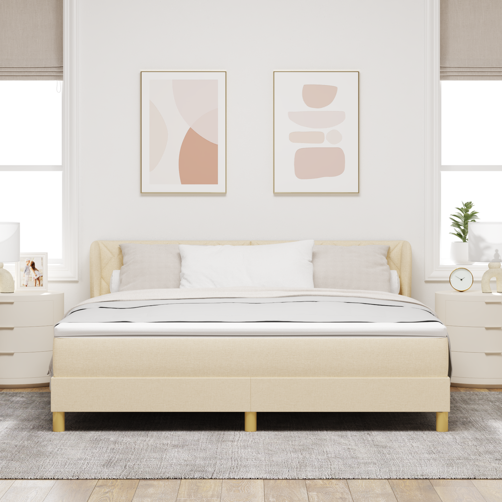vidaXL Pat cu arcuri și saltea crem 90x200 cm Crem 180 x 200 cm vidaXL Pat cu arcuri și saltea crem 90x200 cm Crem 180 x 200 cm