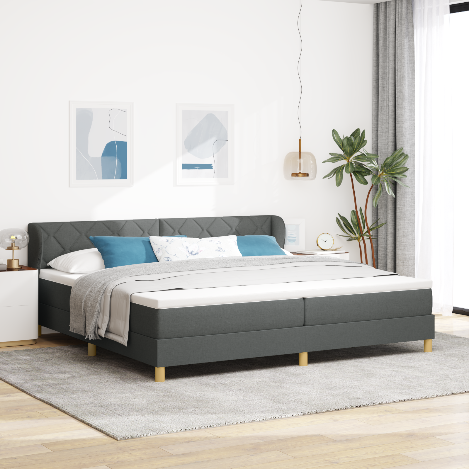 vidaXL Pat cu arcuri și saltea crem 90x200 cm Gri închis 200 x 200 cm vidaXL Pat cu arcuri și saltea crem 90x200 cm Gri închis 200 x 200 cm