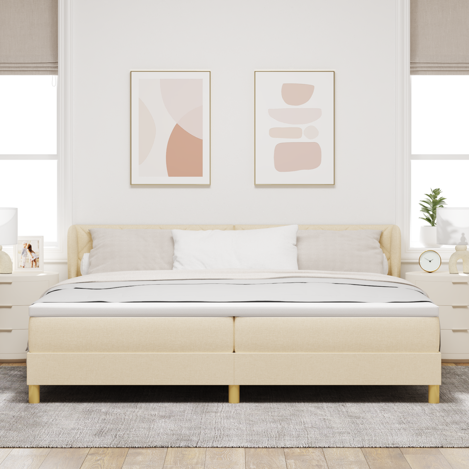 vidaXL Pat cu arcuri și saltea crem 90x200 cm Crem 200 x 200 cm vidaXL Pat cu arcuri și saltea crem 90x200 cm Crem 200 x 200 cm