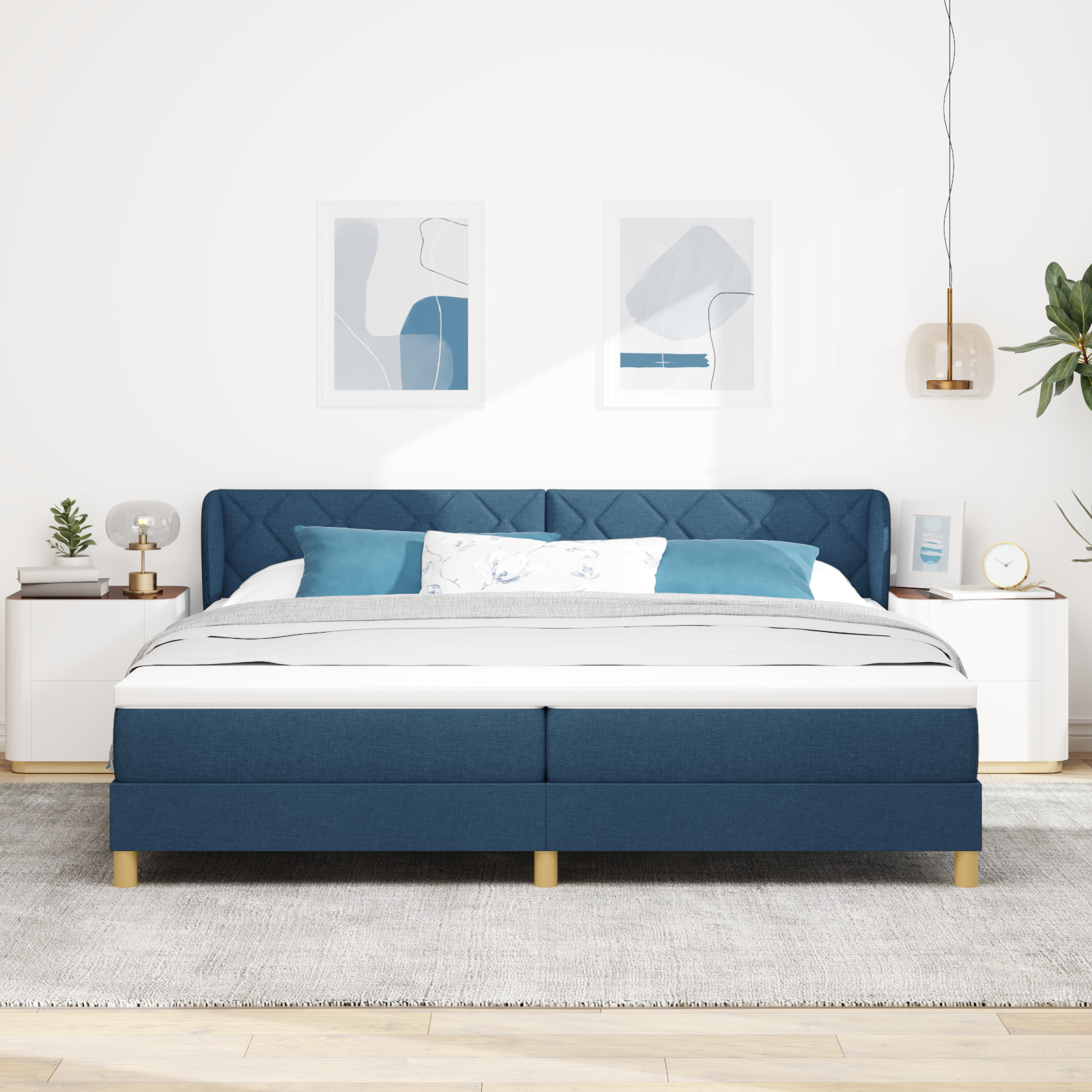 vidaXL Pat cu arcuri și saltea crem 90x200 cm albastru 200 x 200 cm vidaXL Pat cu arcuri și saltea crem 90x200 cm albastru 200 x 200 cm