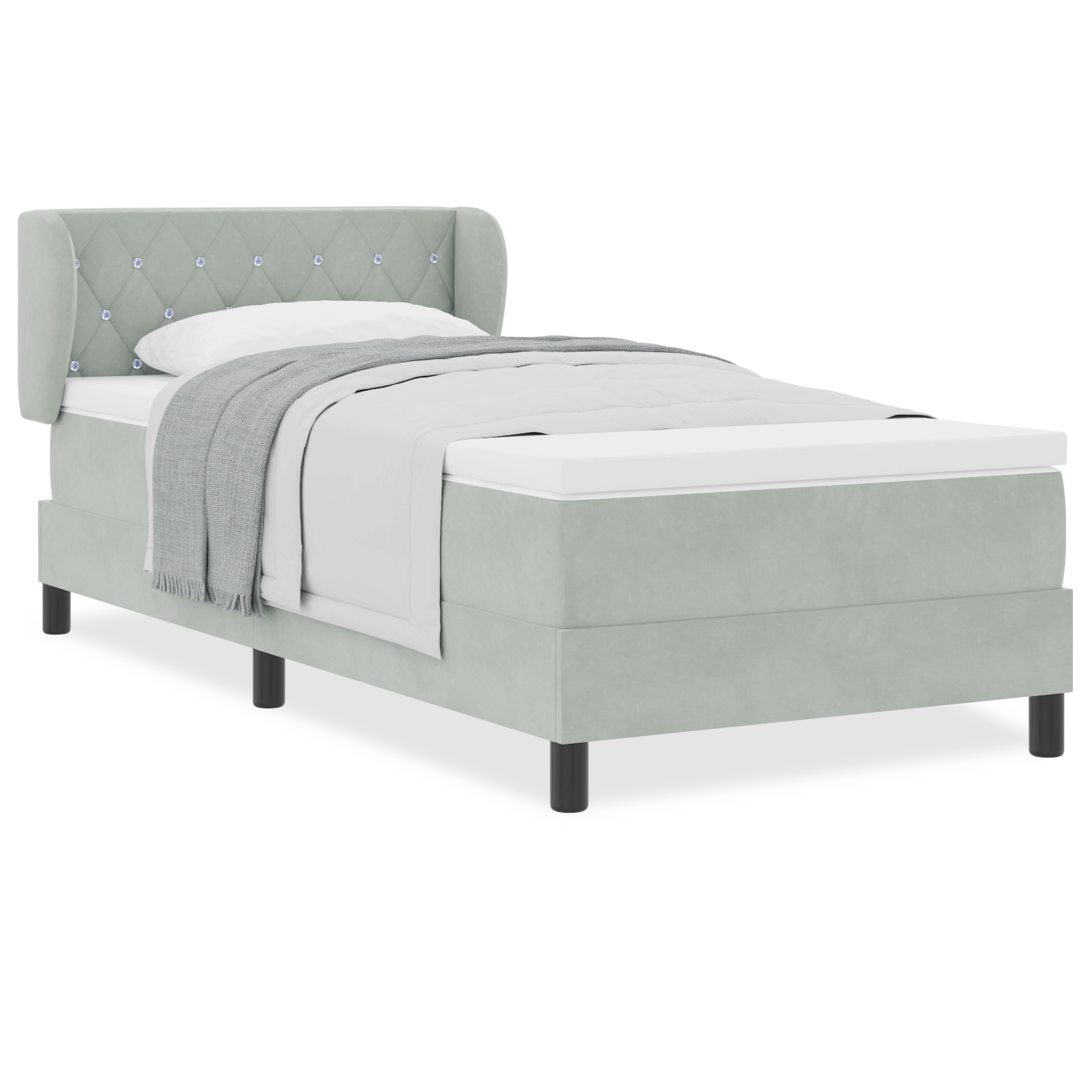 Pat Box Spring vidaXL cu Saltea Gri Deschis 90x190 cm Catifea