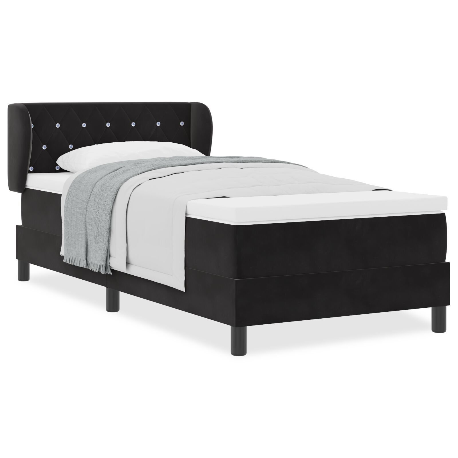 vidaXL Pat cu saltea cu arcuri Gri închis 80x200 cm Catifea Negru vidaXL Pat cu saltea cu arcuri Gri închis 80x200 cm Catifea Negru