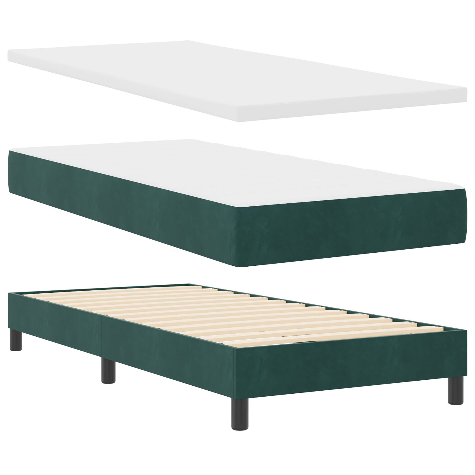 Pat cu saltea vidaXL Spring Box Verde închis 90x190 cm Catifea Pat cu saltea vidaXL Spring Box Verde închis 90x190 cm Catifea