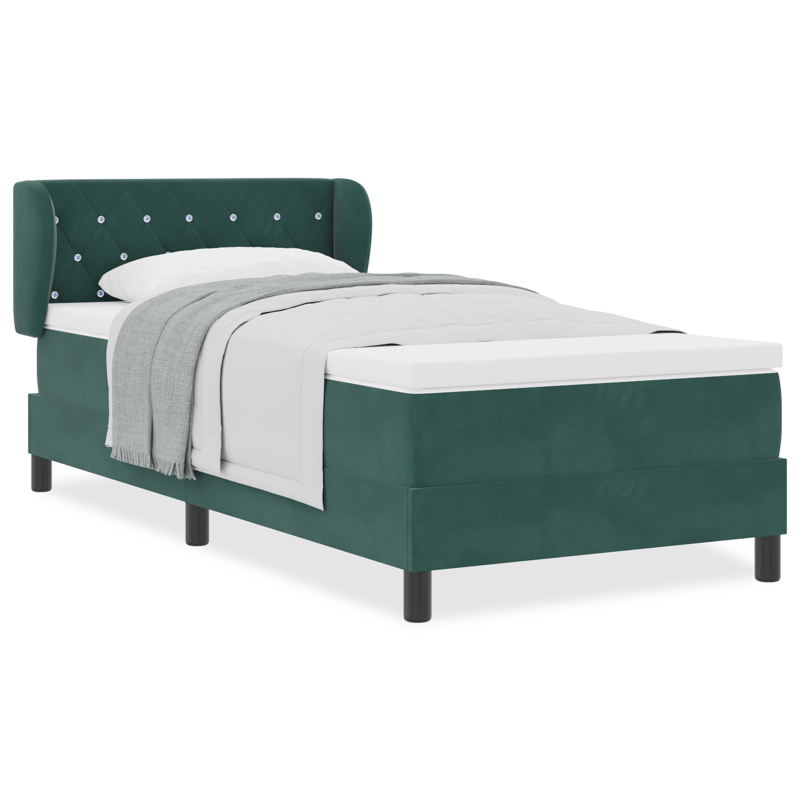 Pat cu saltea vidaXL Spring Box Verde închis 90x190 cm Catifea Pat cu saltea vidaXL Spring Box Verde închis 90x190 cm Catifea