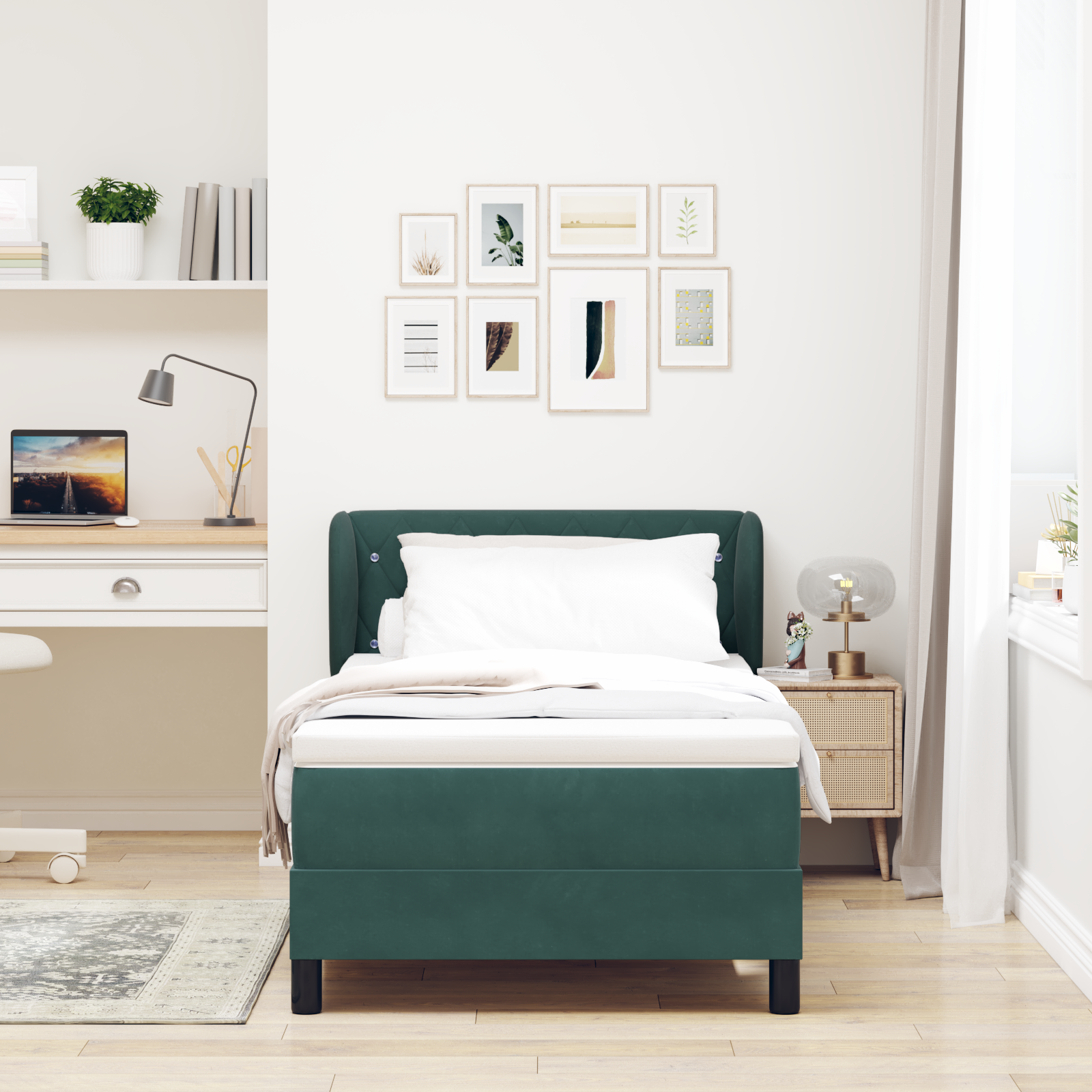 Pat cu saltea vidaXL Spring Box Verde închis 90x190 cm Catifea Pat cu saltea vidaXL Spring Box Verde închis 90x190 cm Catifea