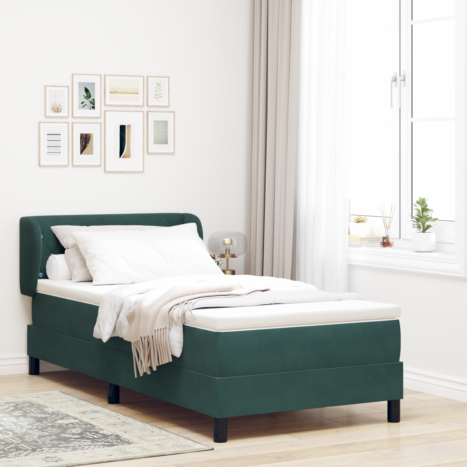 Pat cu saltea vidaXL Spring Box Verde închis 90x190 cm Catifea Pat cu saltea vidaXL Spring Box Verde închis 90x190 cm Catifea