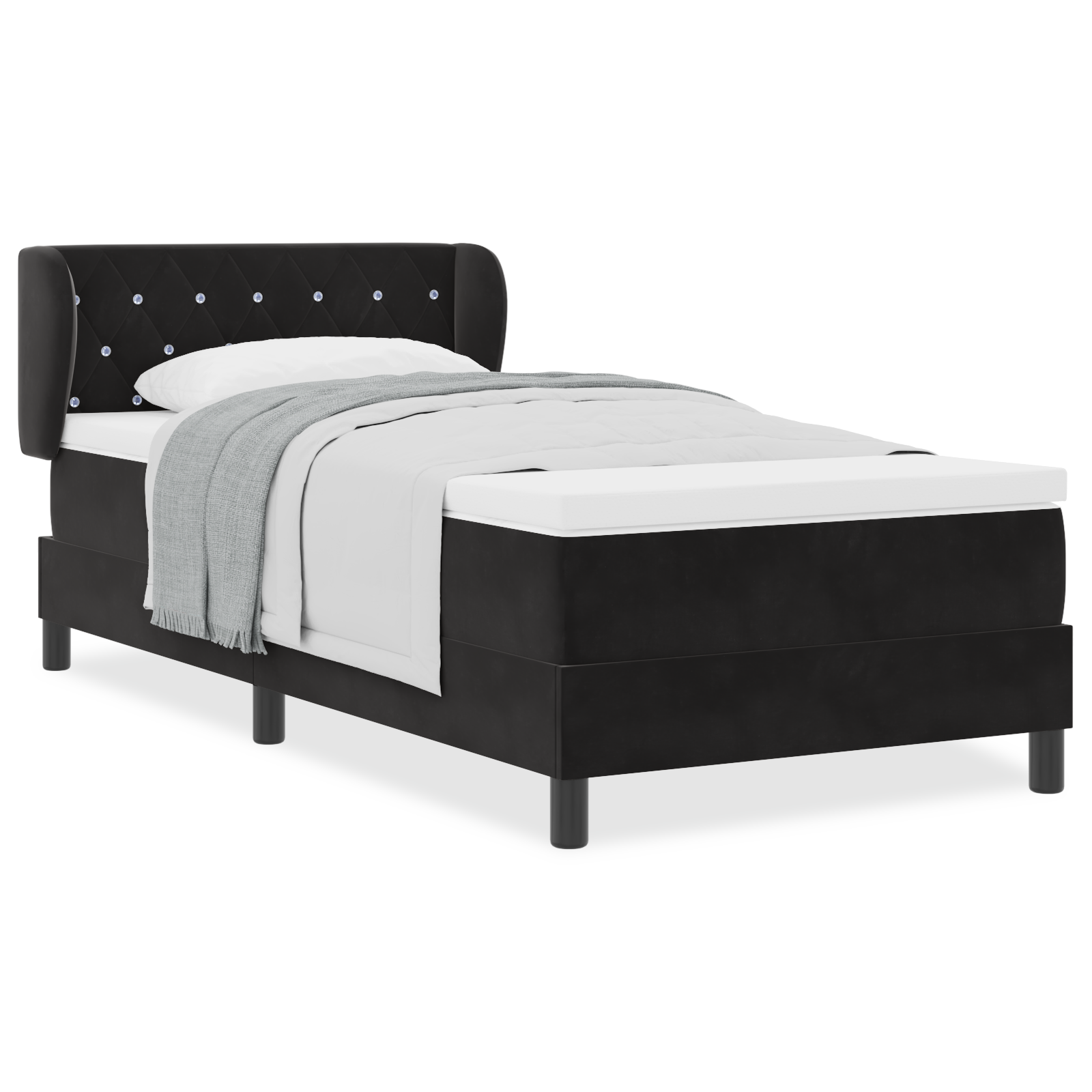 Pat cu saltea vidaXL Black 90x200 cm Catifea Pat cu saltea vidaXL Black 90x200 cm Catifea