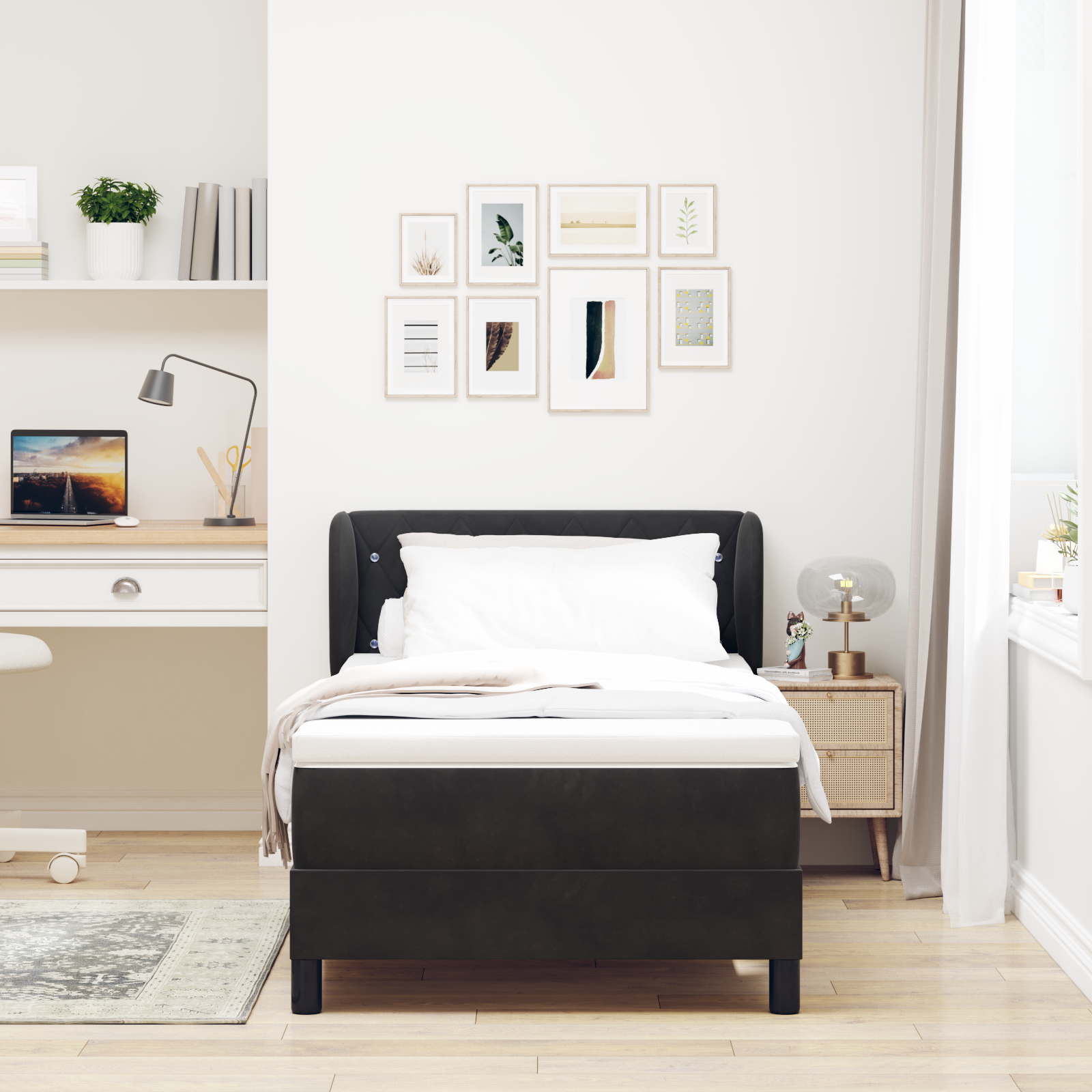 Pat cu saltea vidaXL Black 90x200 cm Catifea Pat cu saltea vidaXL Black 90x200 cm Catifea