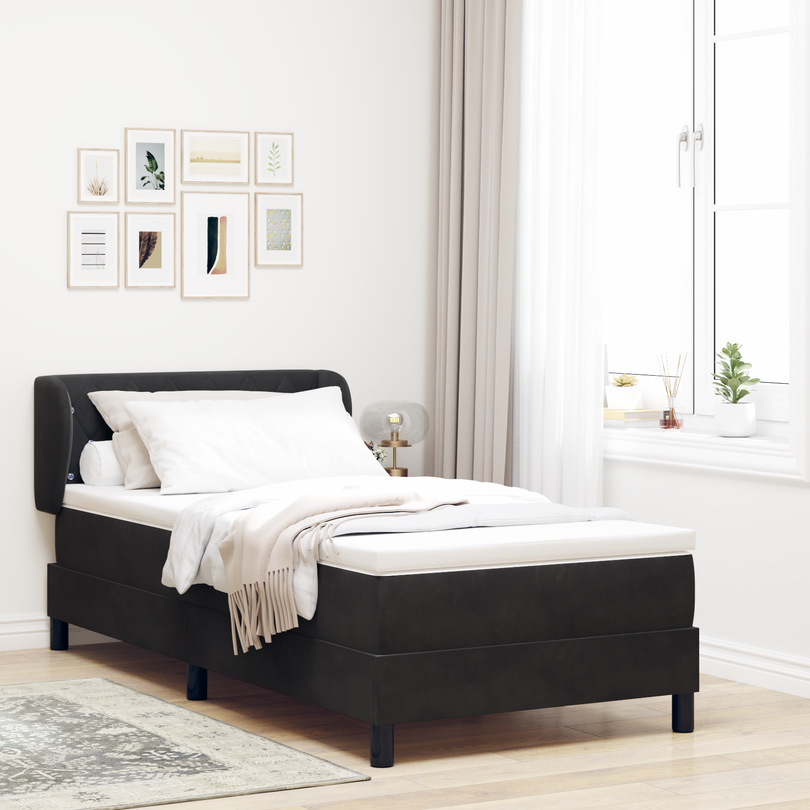 Pat cu saltea vidaXL Black 90x200 cm Catifea Pat cu saltea vidaXL Black 90x200 cm Catifea