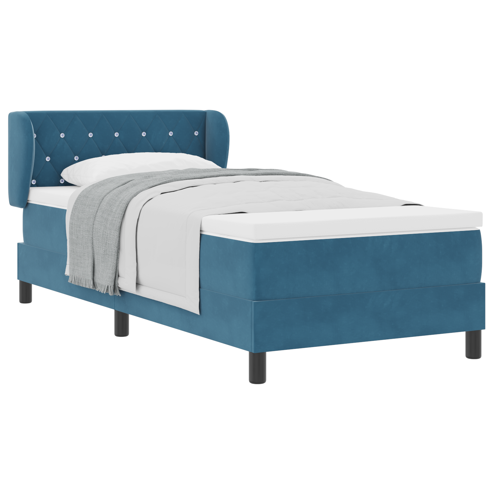 Pat Box Spring vidaXL cu Saltea Albastru Întunecat 90x200 cm Catifea Pat Box Spring vidaXL cu Saltea Albastru Întunecat 90x200 cm Catifea