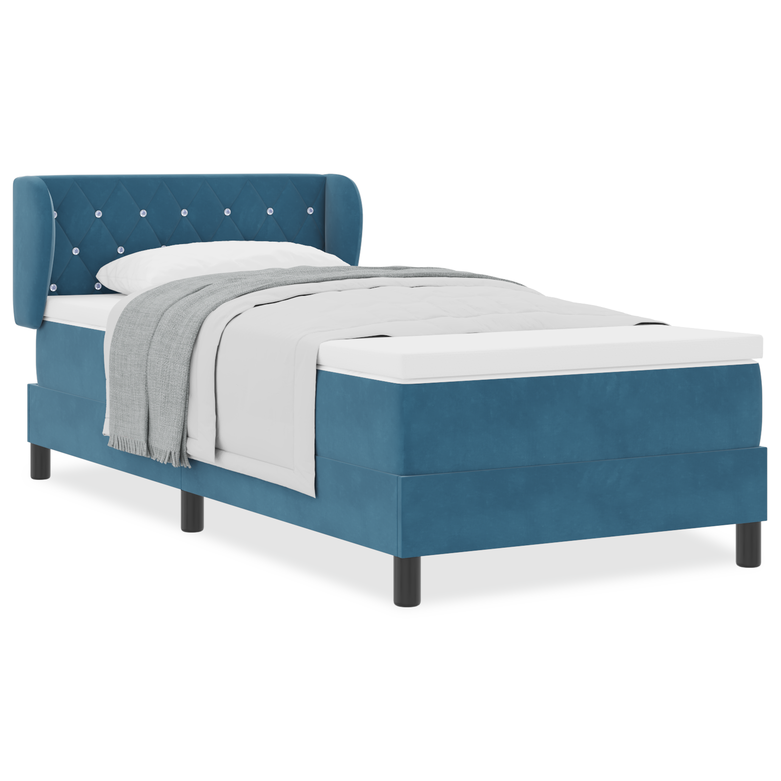 Pat Box Spring vidaXL cu Saltea Albastru Întunecat 90x200 cm Catifea Pat Box Spring vidaXL cu Saltea Albastru Întunecat 90x200 cm Catifea