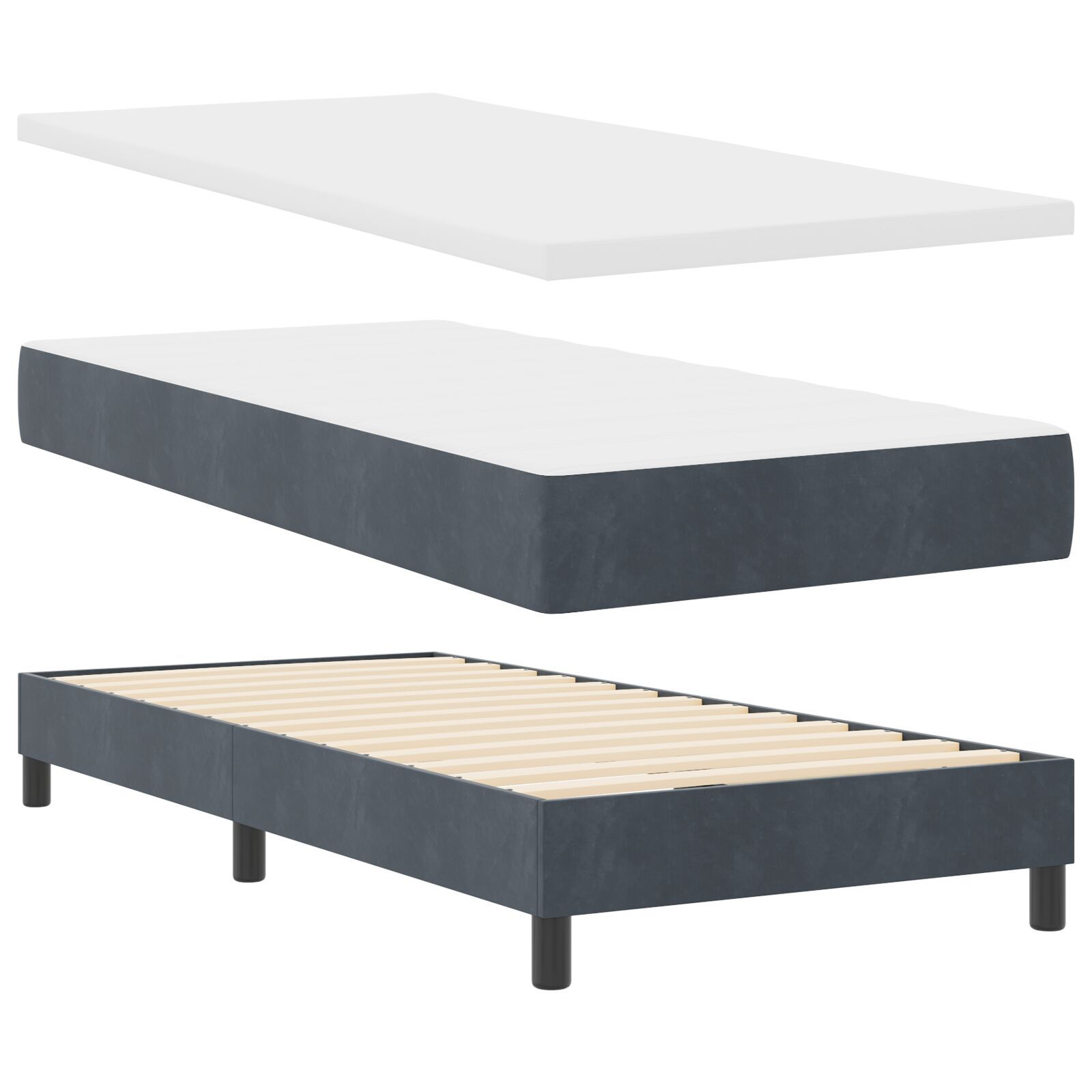 vidaXL Pat cu saltea cu arcuri Gri închis 80x200 cm Catifea Gri închis vidaXL Pat cu saltea cu arcuri Gri închis 80x200 cm Catifea Gri închis