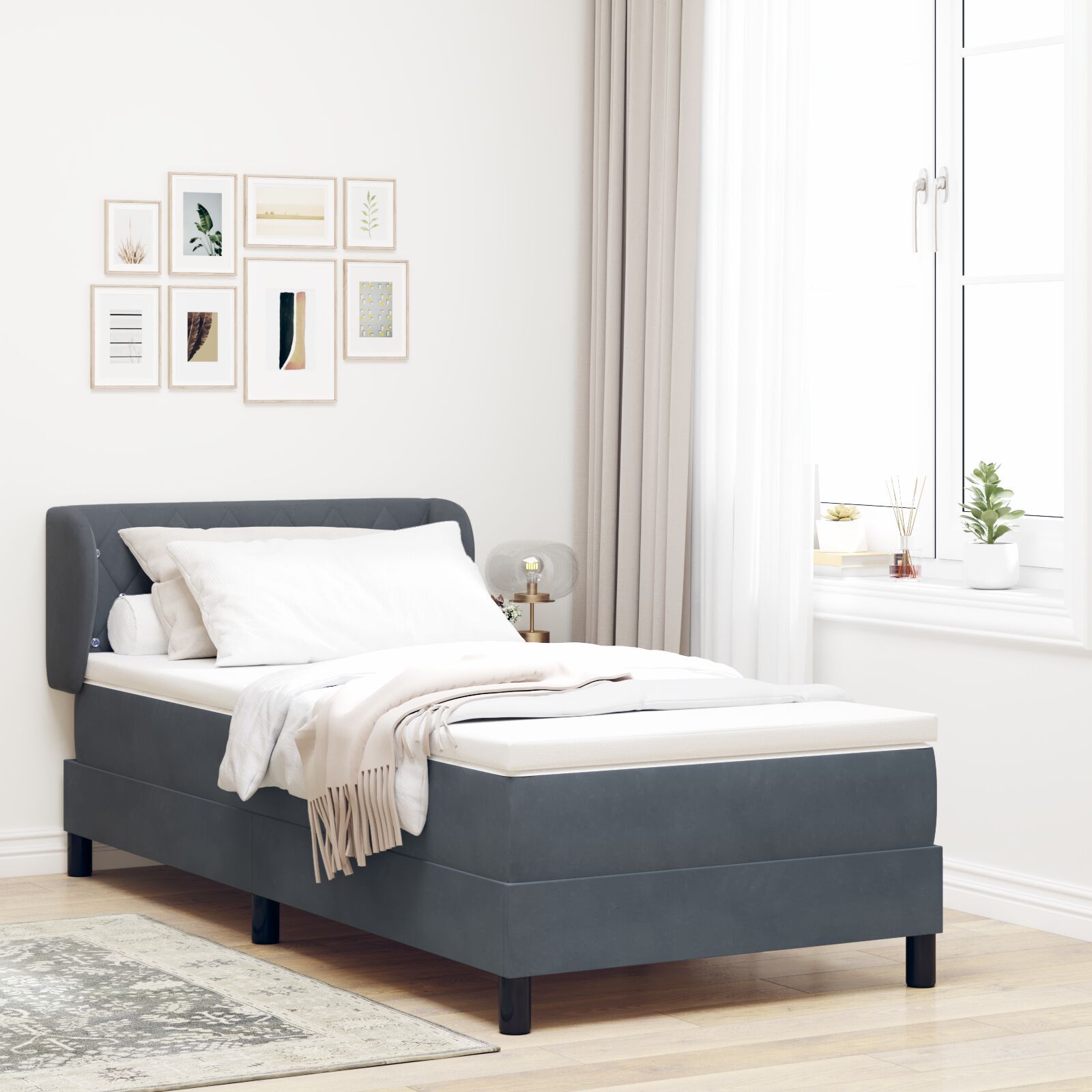 vidaXL Pat cu saltea cu arcuri Gri închis 80x200 cm Catifea Gri închis vidaXL Pat cu saltea cu arcuri Gri închis 80x200 cm Catifea Gri închis