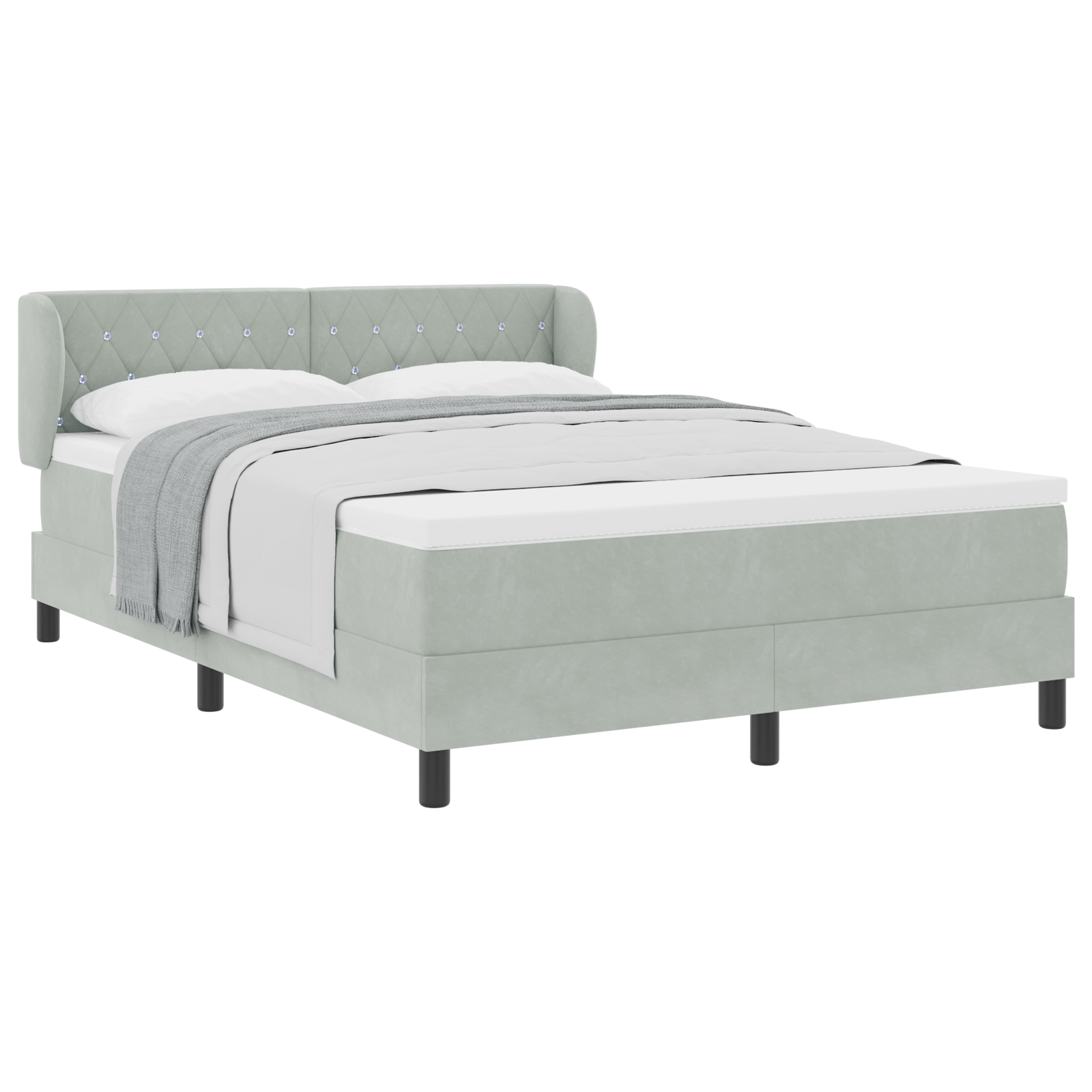 Pat cu saltea vidaXL Gri deschis 140x190 cm Catifea Pat cu saltea vidaXL Gri deschis 140x190 cm Catifea