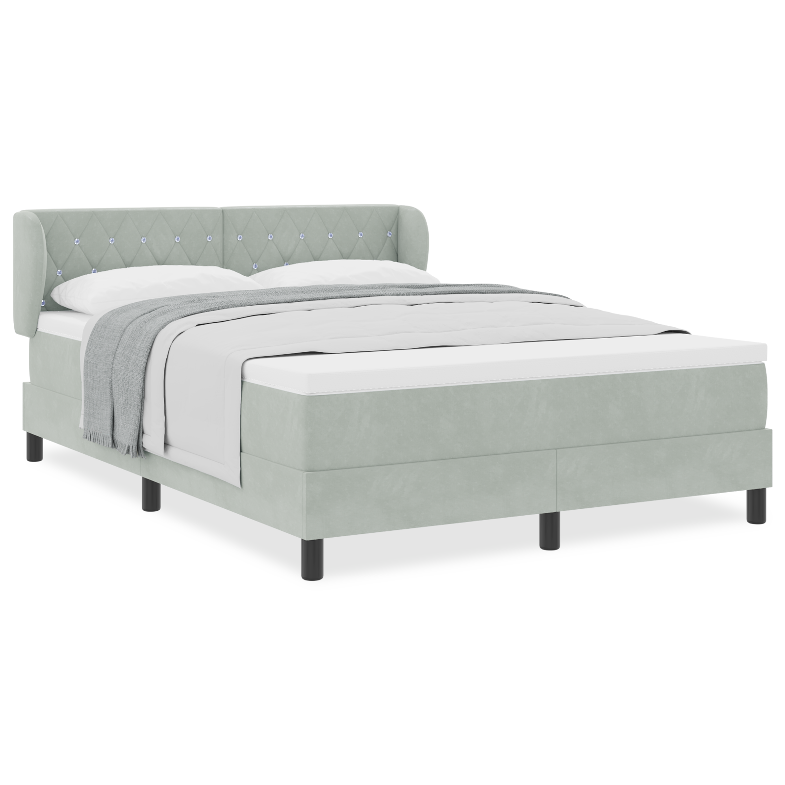 Pat cu saltea vidaXL Gri deschis 140x190 cm Catifea Pat cu saltea vidaXL Gri deschis 140x190 cm Catifea