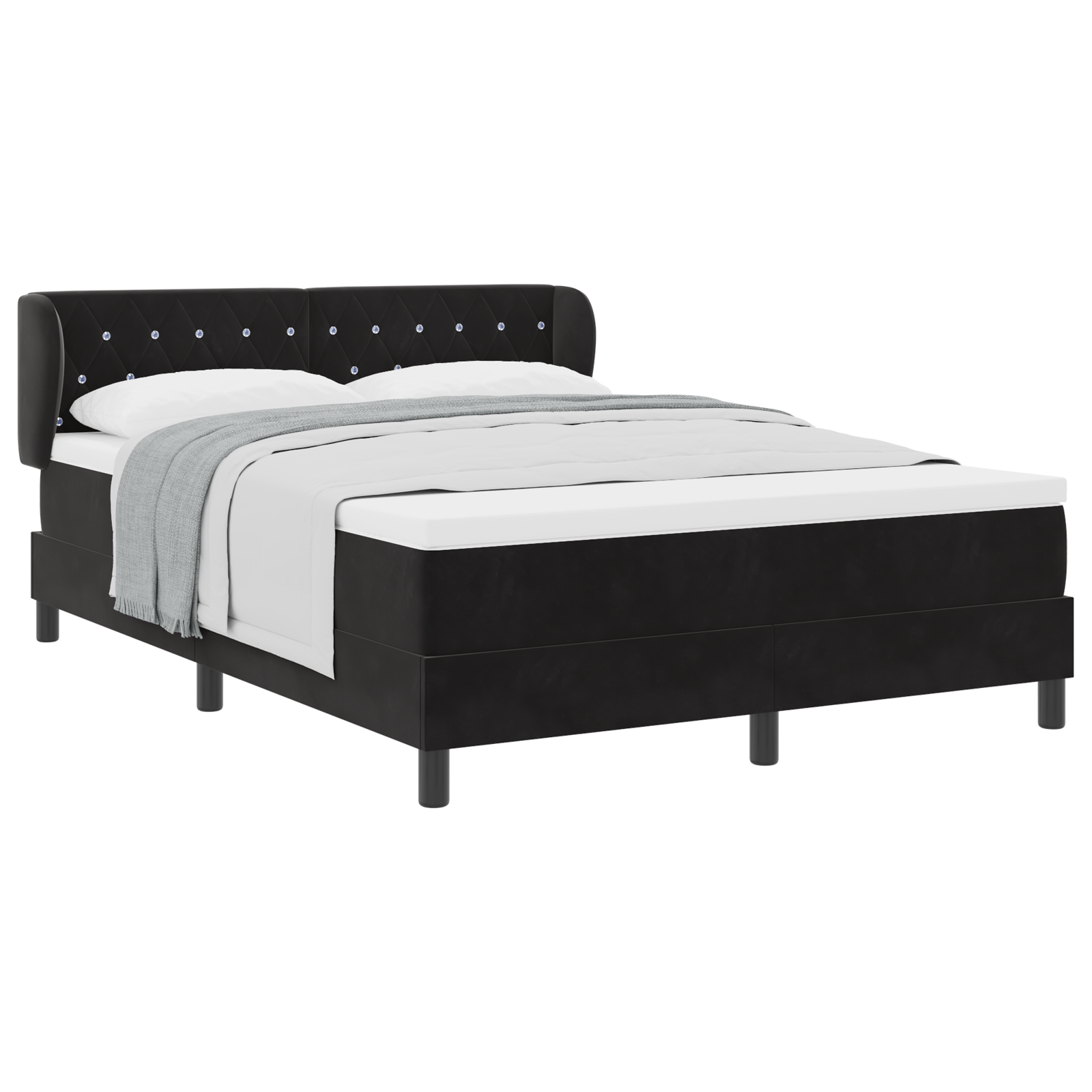 Pat cu arcuri Box Spring vidaXL cu saltea Negru 140x200 cm Catifea Pat cu arcuri Box Spring vidaXL cu saltea Negru 140x200 cm Catifea