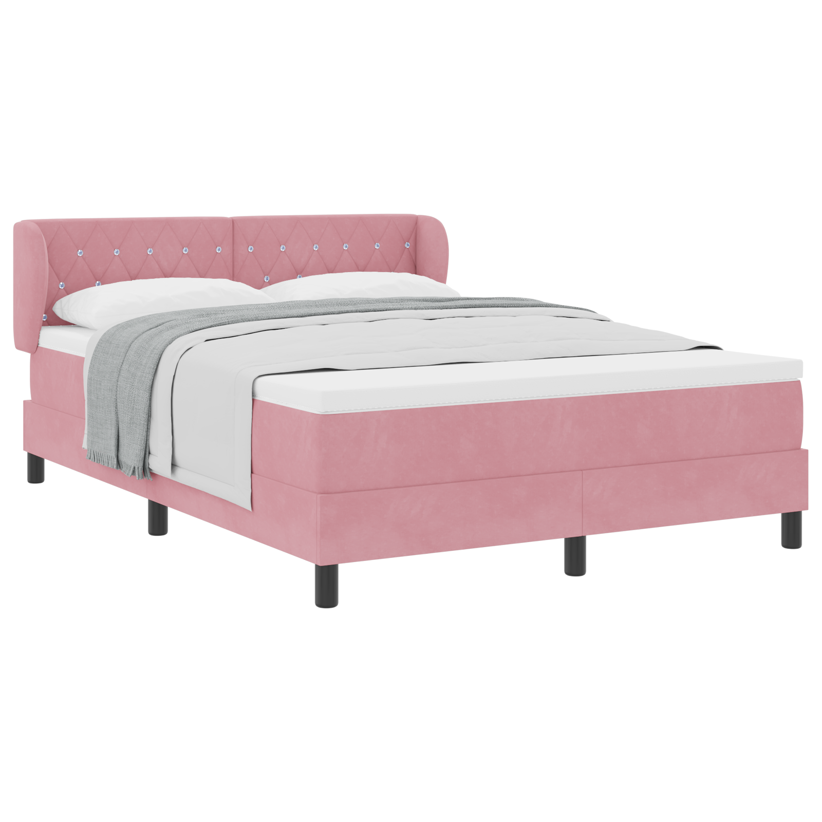 Pat cu saltea vidaXL Roz 160x200 cm Catifea Pat cu saltea vidaXL Roz 160x200 cm Catifea